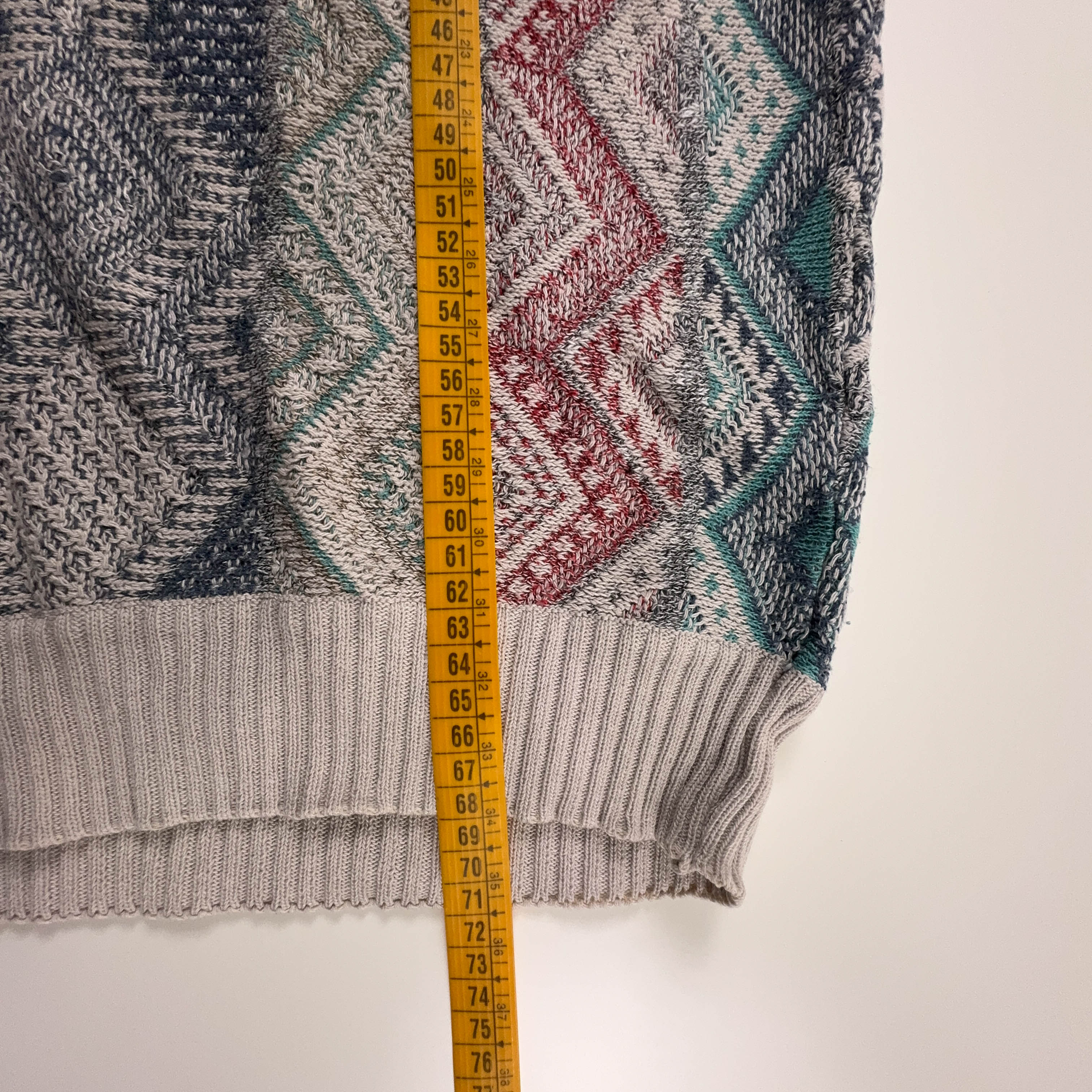 Maglione Vintage multicolore geometrico con bottoni anni 80 90 - Taglia 48/50 uomo