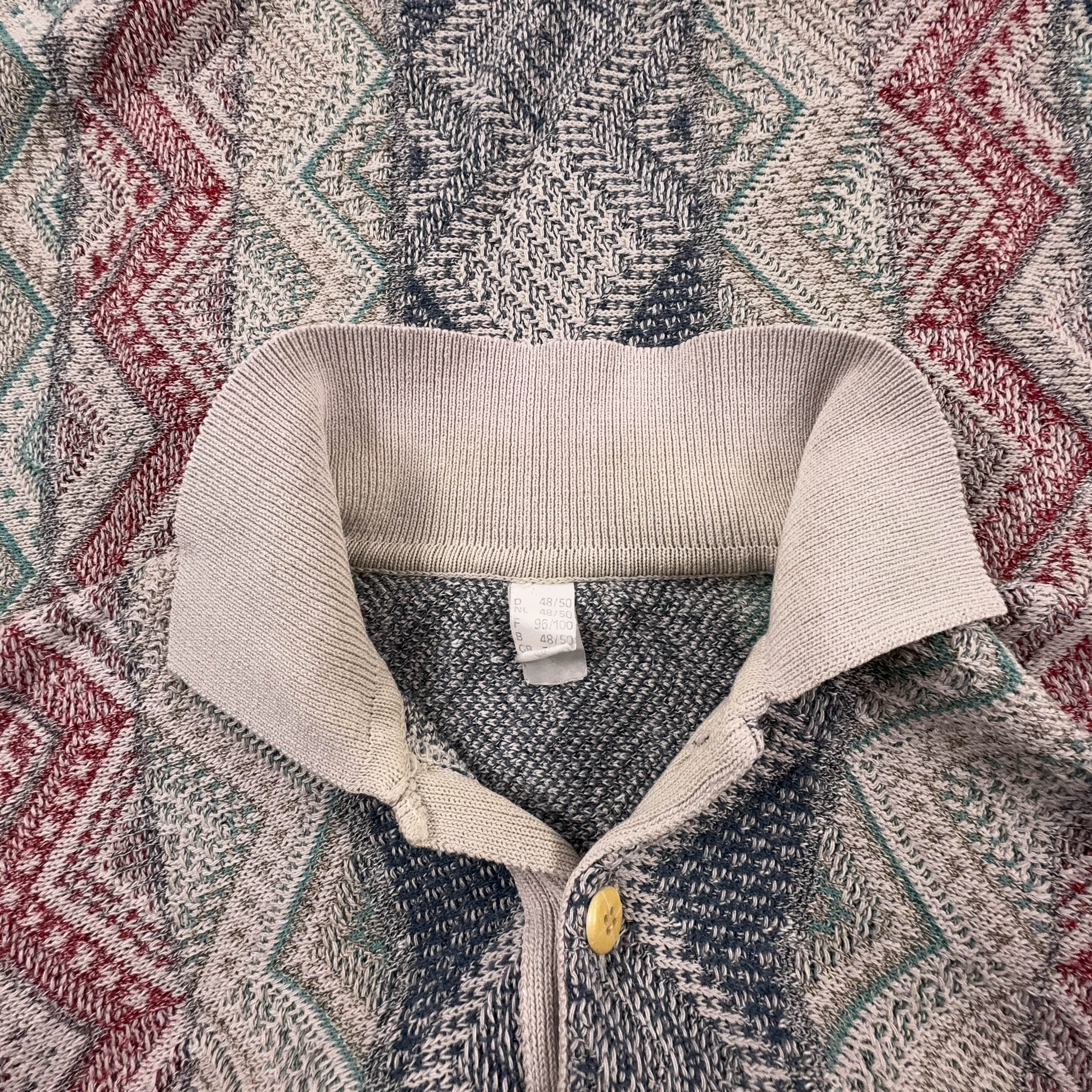 Maglione Vintage multicolore geometrico con bottoni anni 80 90 - Taglia 48/50 uomo