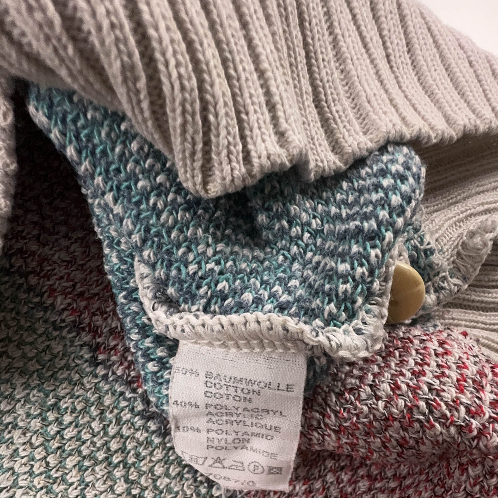 Maglione Vintage multicolore geometrico con bottoni anni 80 90 - Taglia 48/50 uomo