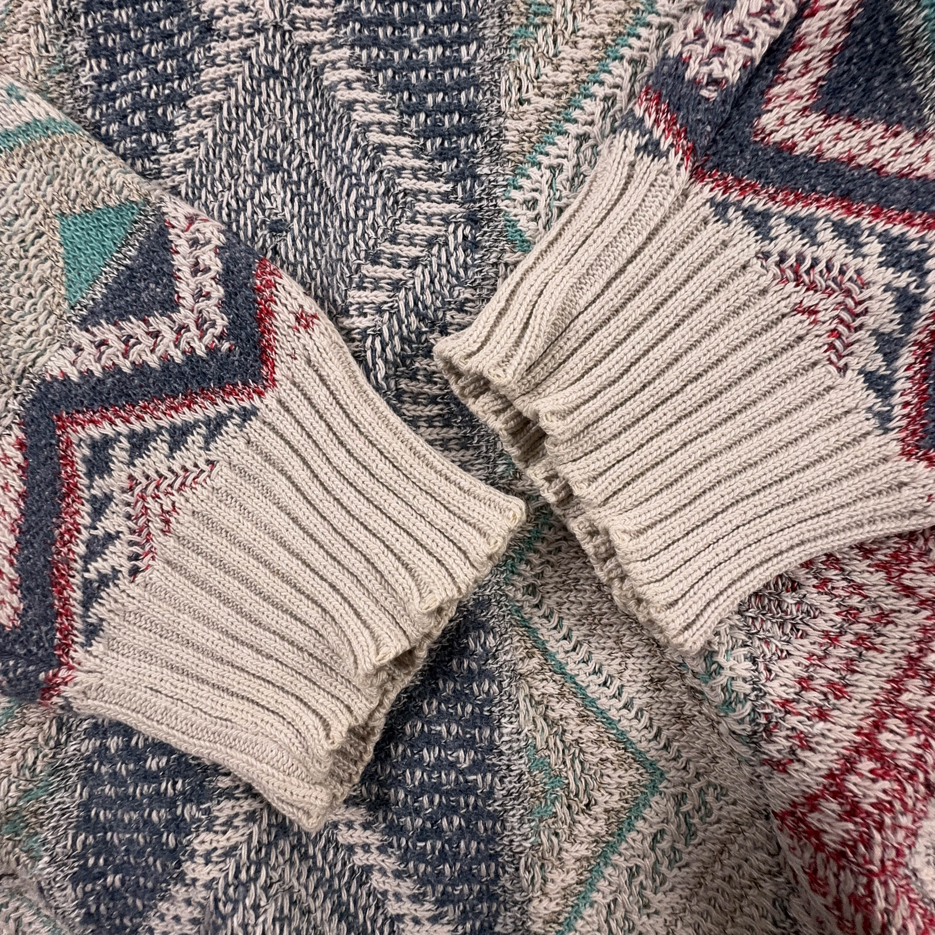 Maglione Vintage multicolore geometrico con bottoni anni 80 90 - Taglia 48/50 uomo