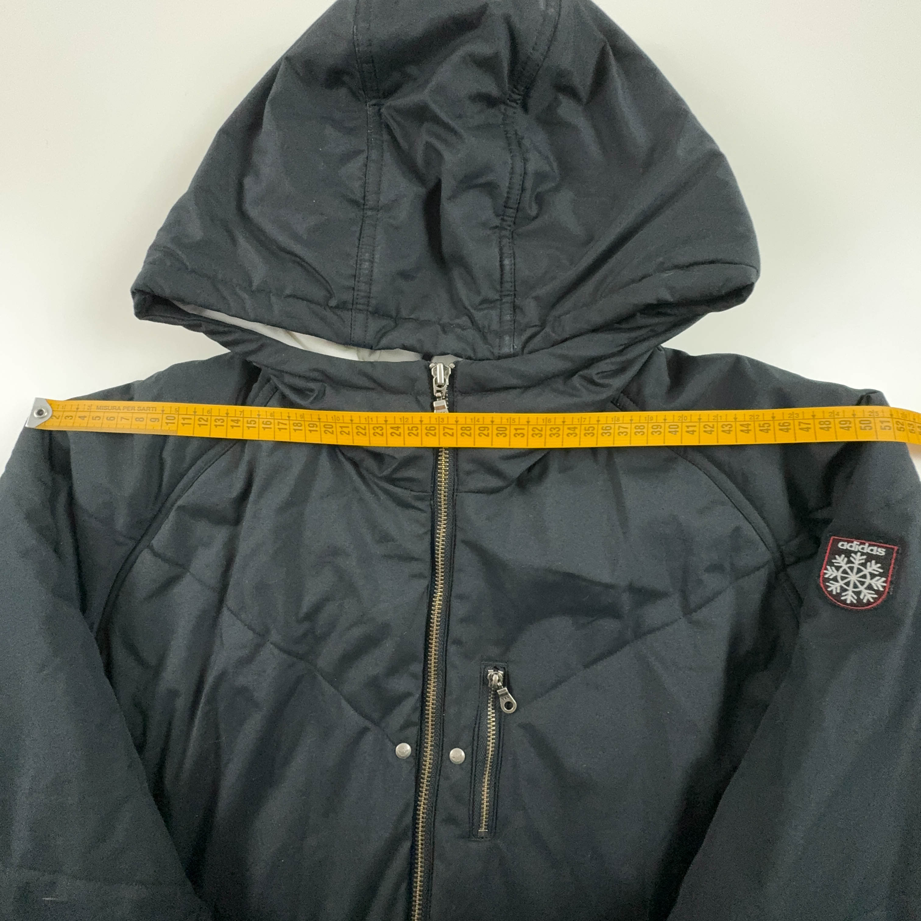 Giubbotto Adidas Vintage nero anni 2000 lungo con zip e cappuccio - Taglia M/L uomo