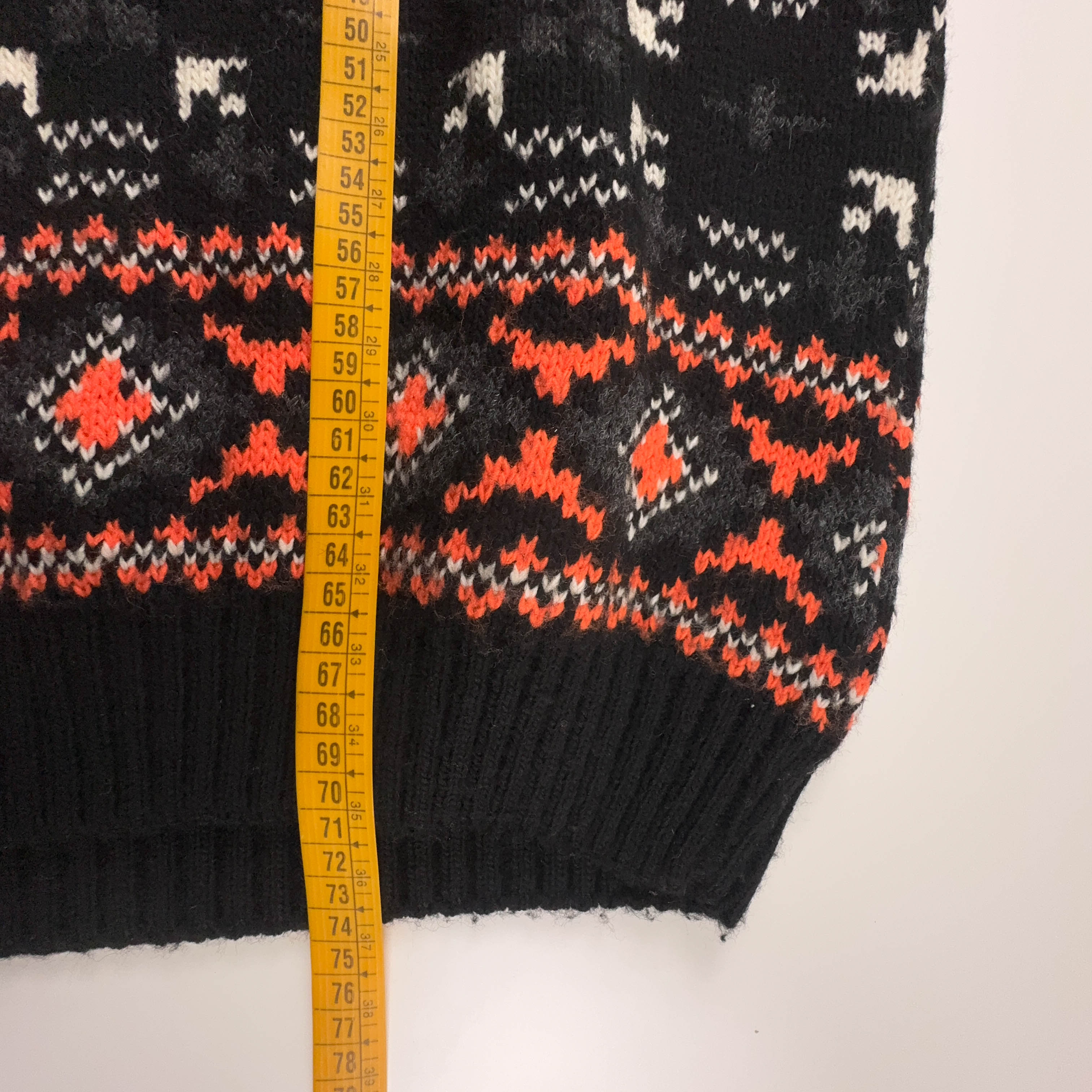 Maglione Vintage nero e arancione geometrico 50% lana anni 80 90 - Taglia L/XL uomo