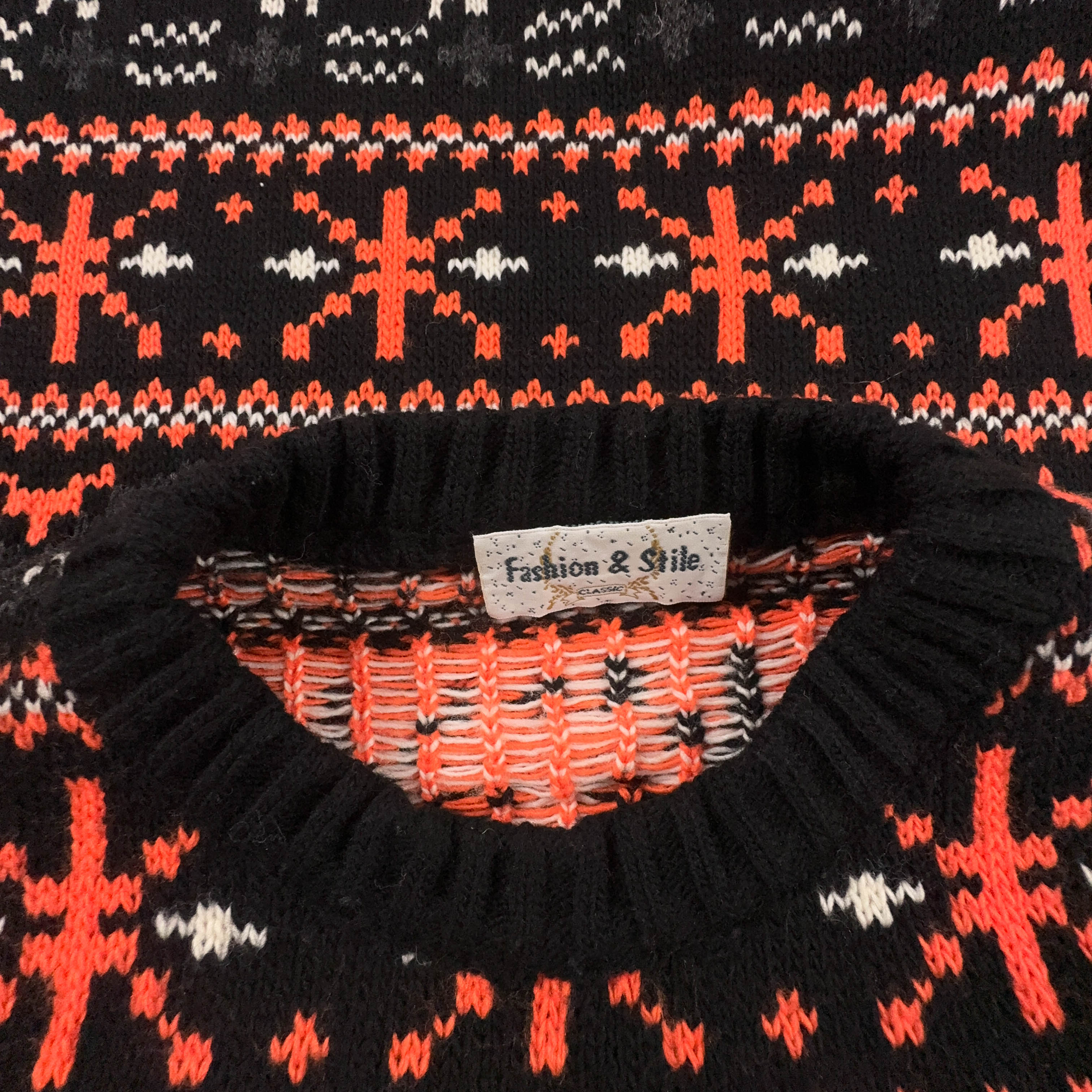 Maglione Vintage nero e arancione geometrico 50% lana anni 80 90 - Taglia L/XL uomo