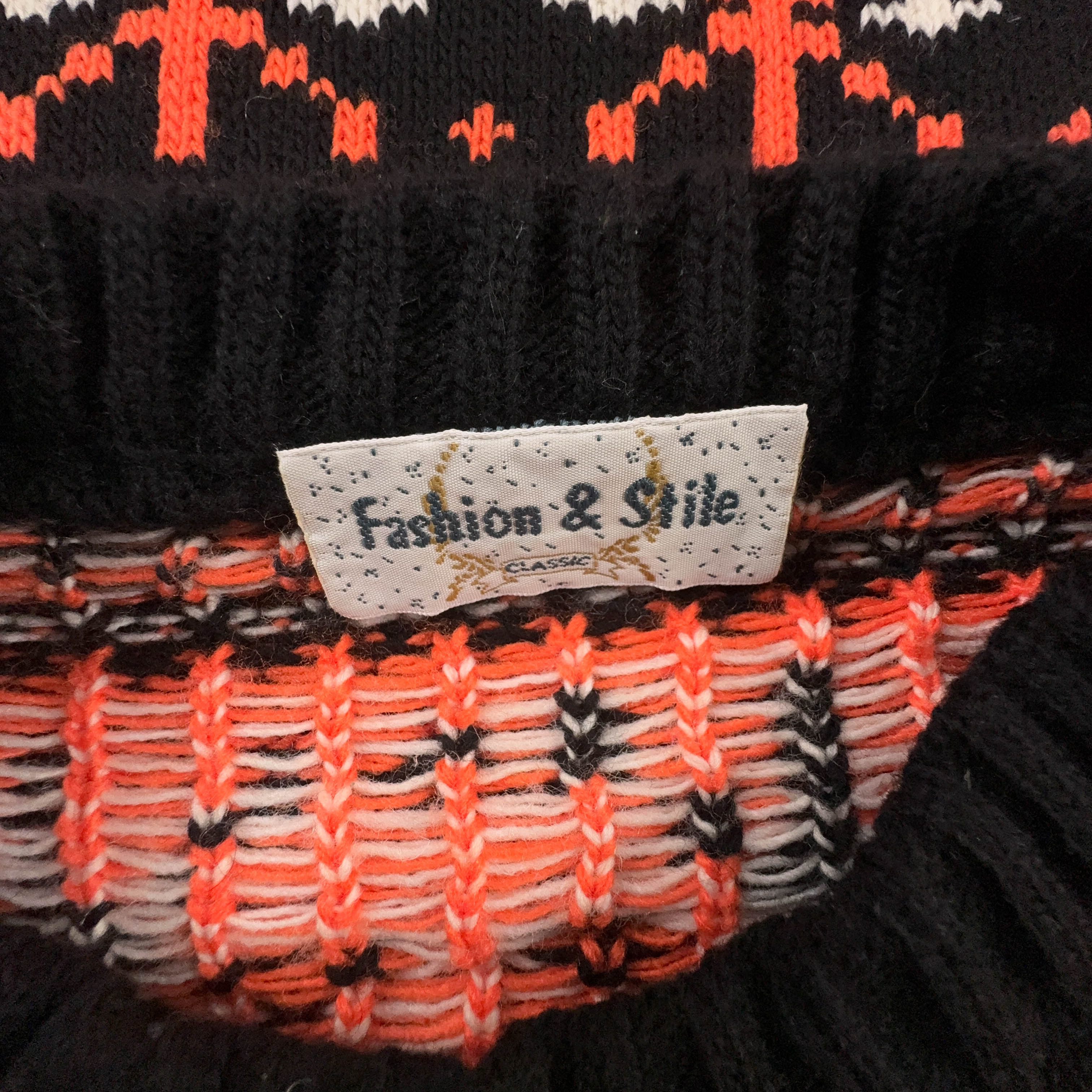 Maglione Vintage nero e arancione geometrico 50% lana anni 80 90 - Taglia L/XL uomo