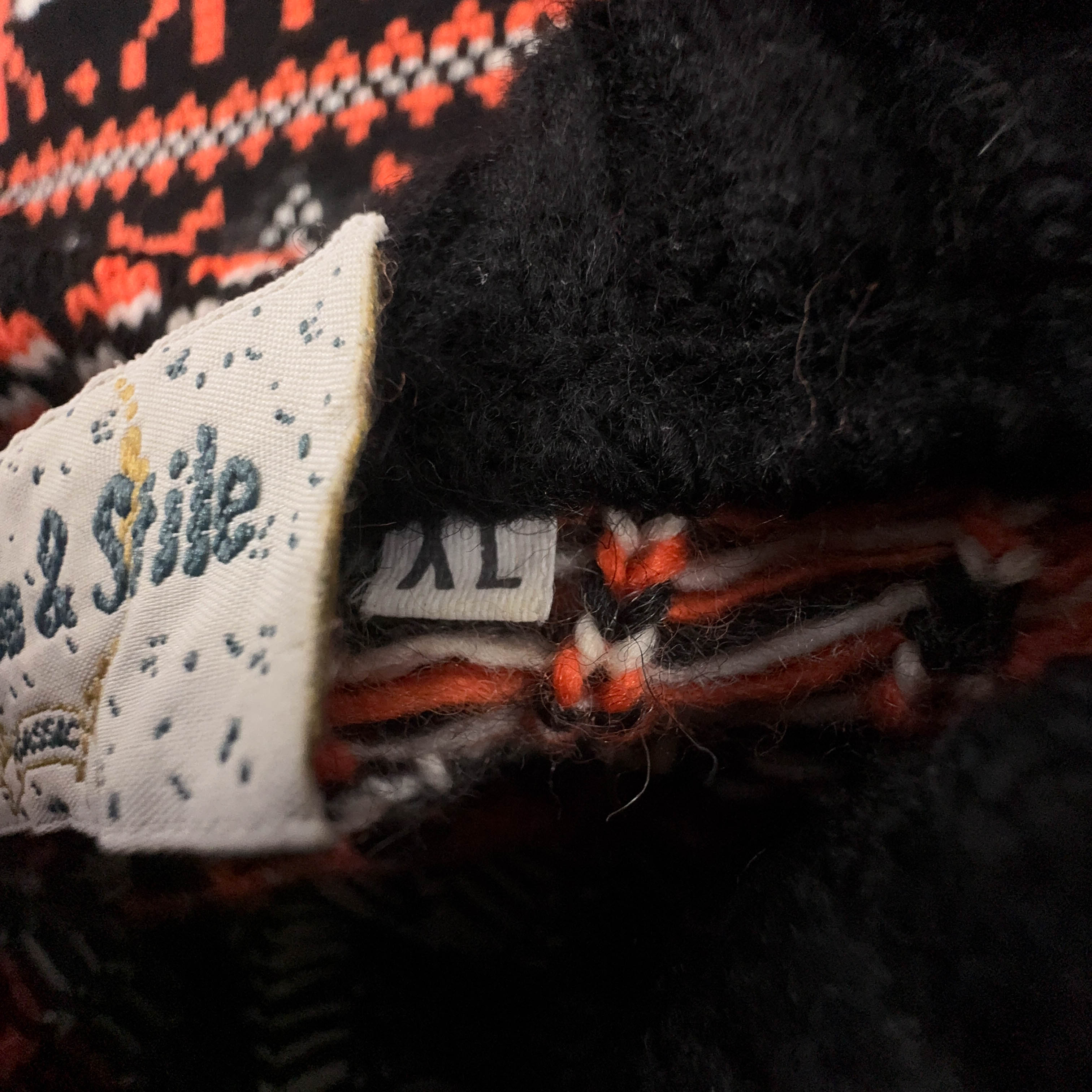 Maglione Vintage nero e arancione geometrico 50% lana anni 80 90 - Taglia L/XL uomo