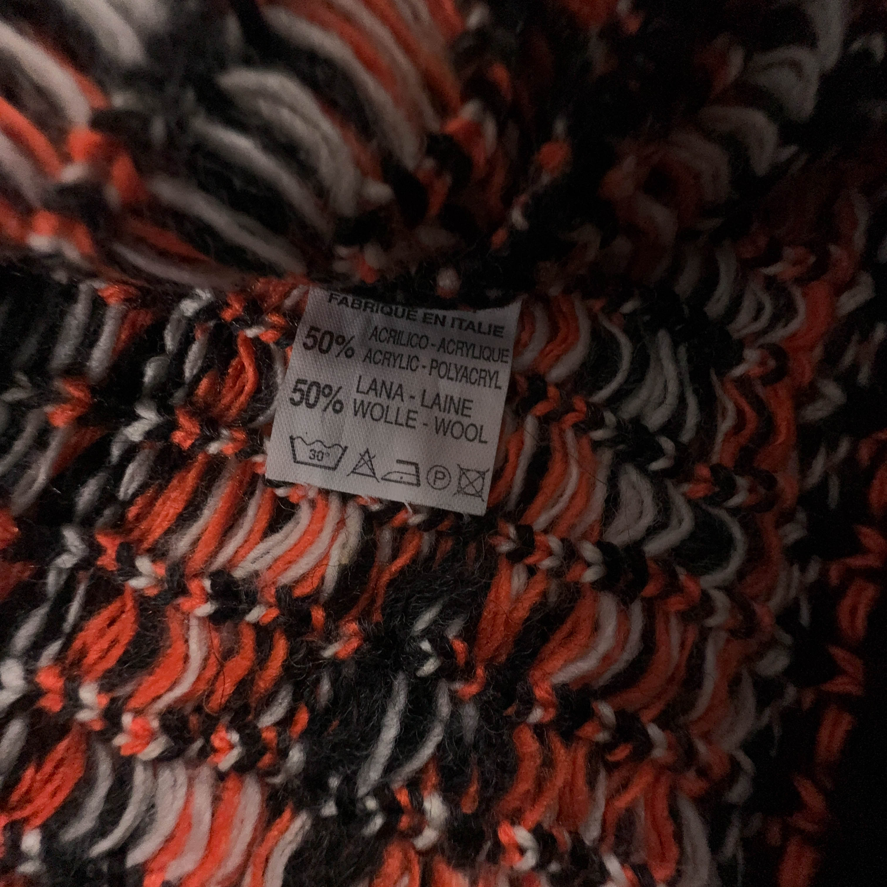 Maglione Vintage nero e arancione geometrico 50% lana anni 80 90 - Taglia L/XL uomo