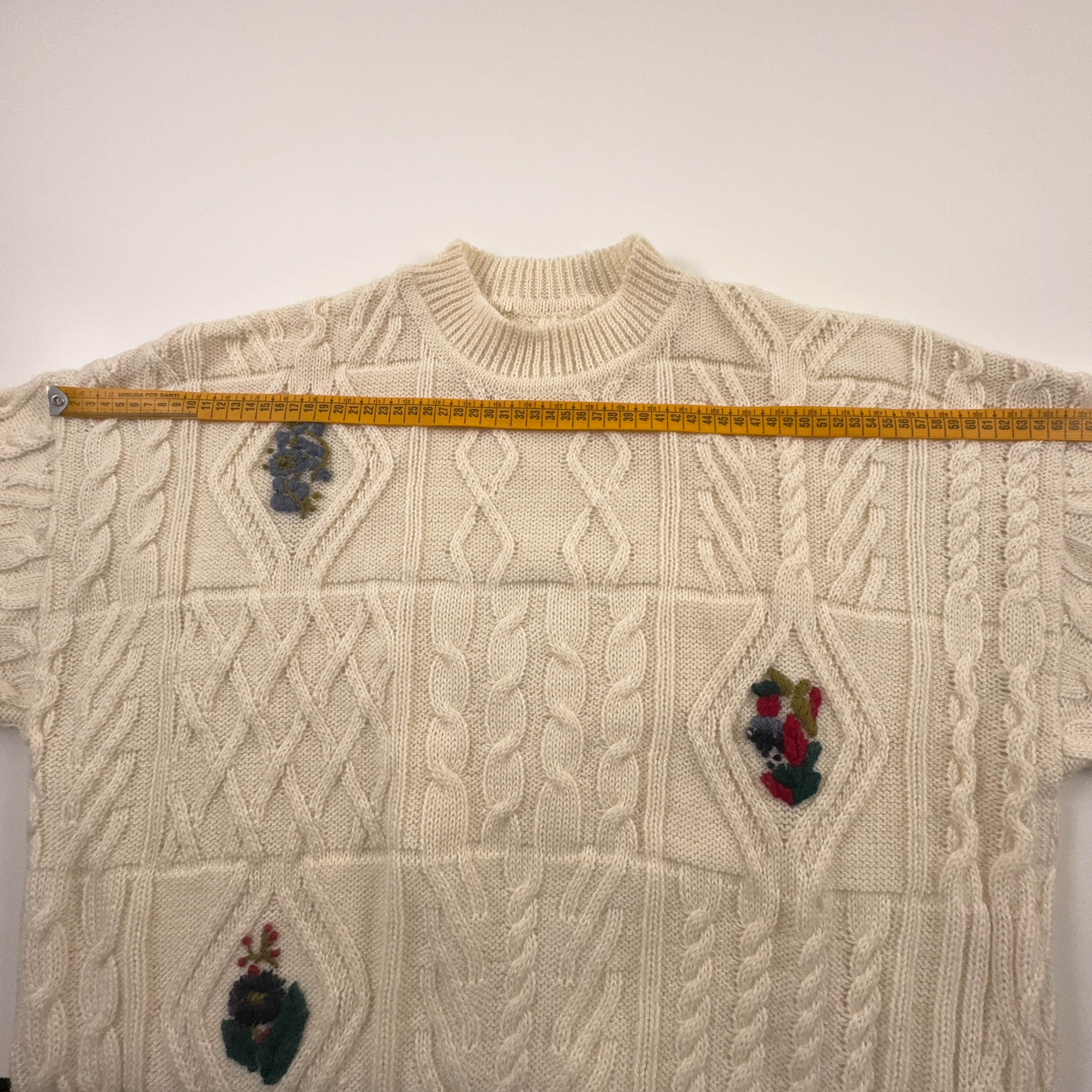 Maglione Vintage crema a girocollo 65% lana e alpaca anni 80 90 - Taglia M uomo