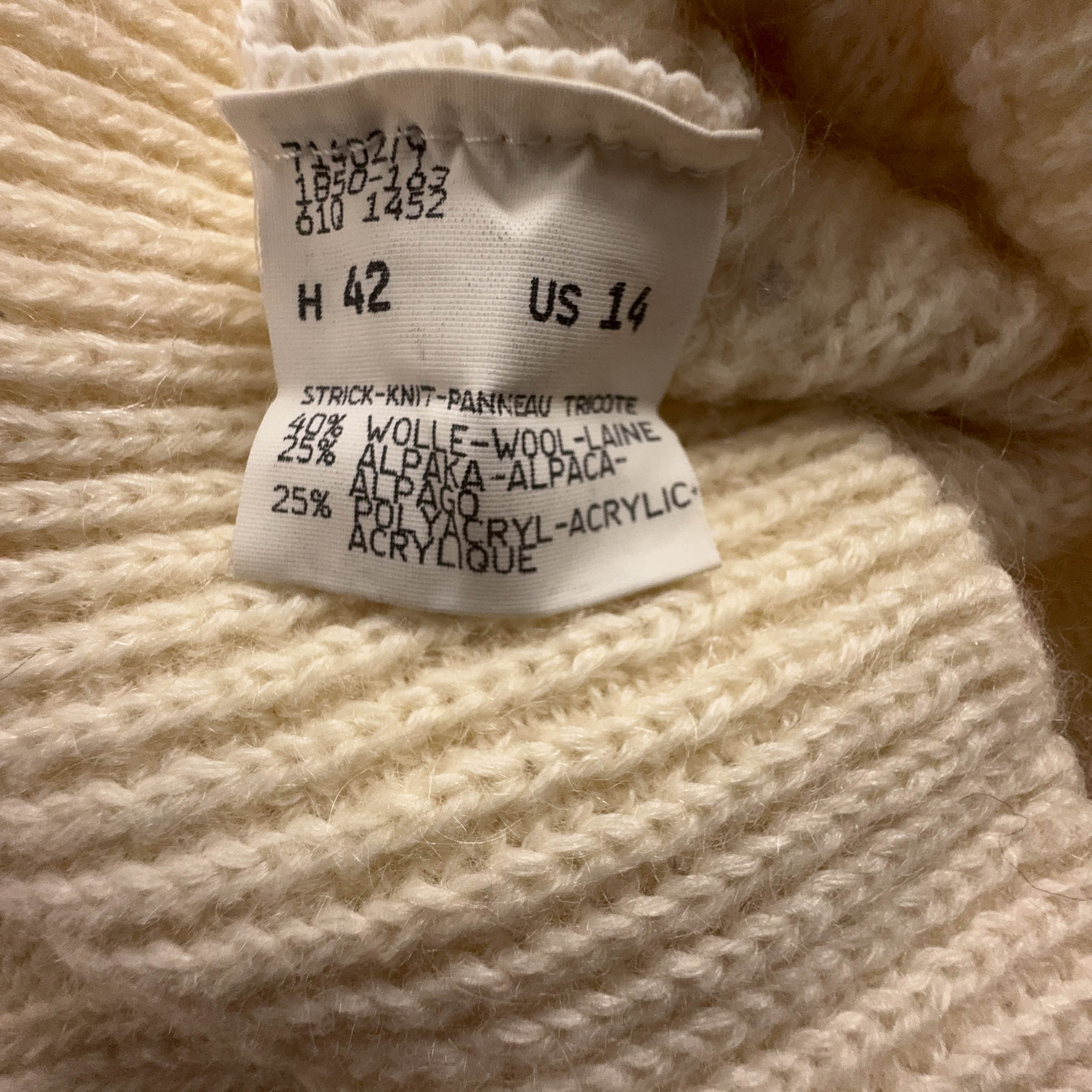 Maglione Vintage crema a girocollo 65% lana e alpaca anni 80 90 - Taglia M uomo