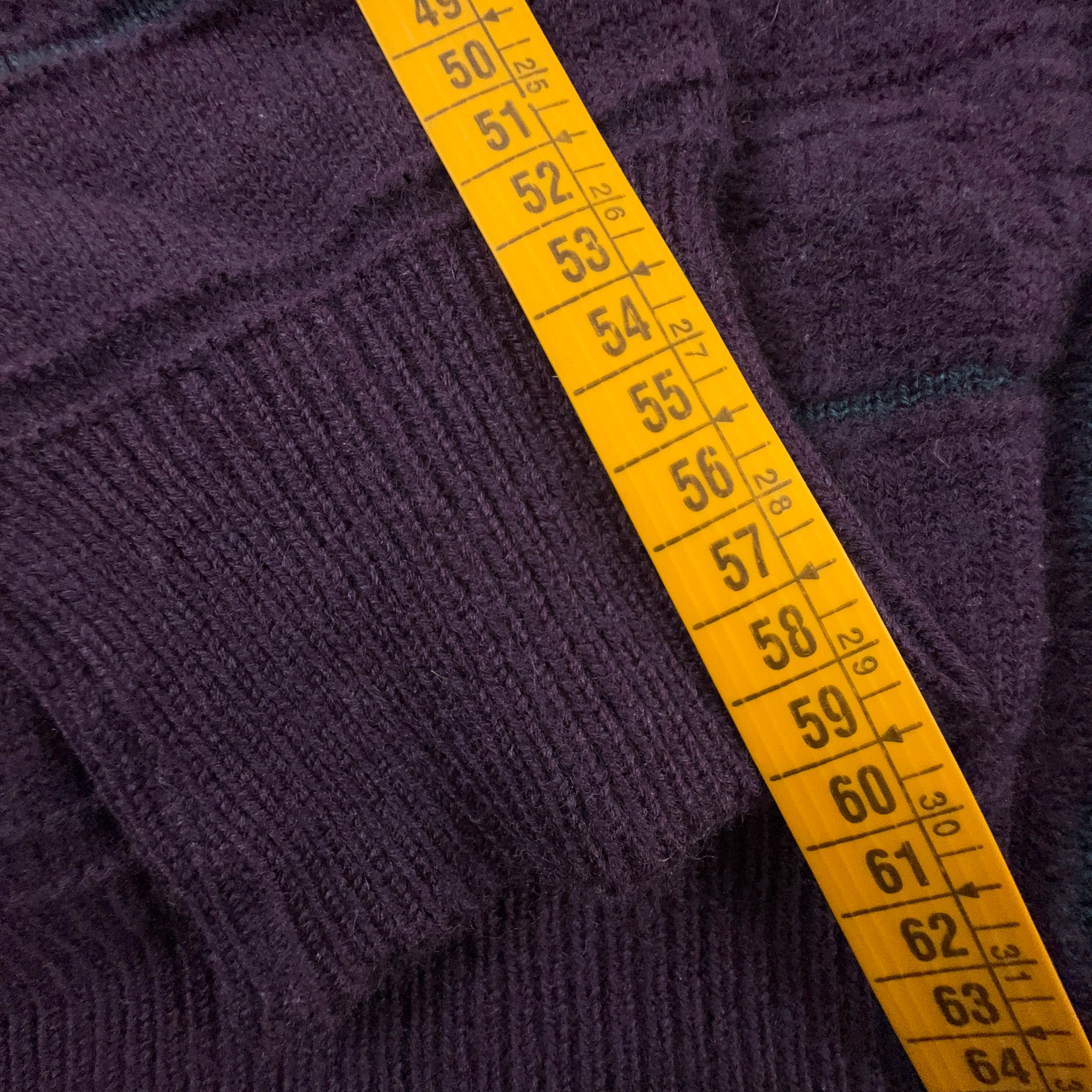 Cardigan Vintage viola a righe 50% lana anni 80 90 - Taglia L/XL uomo