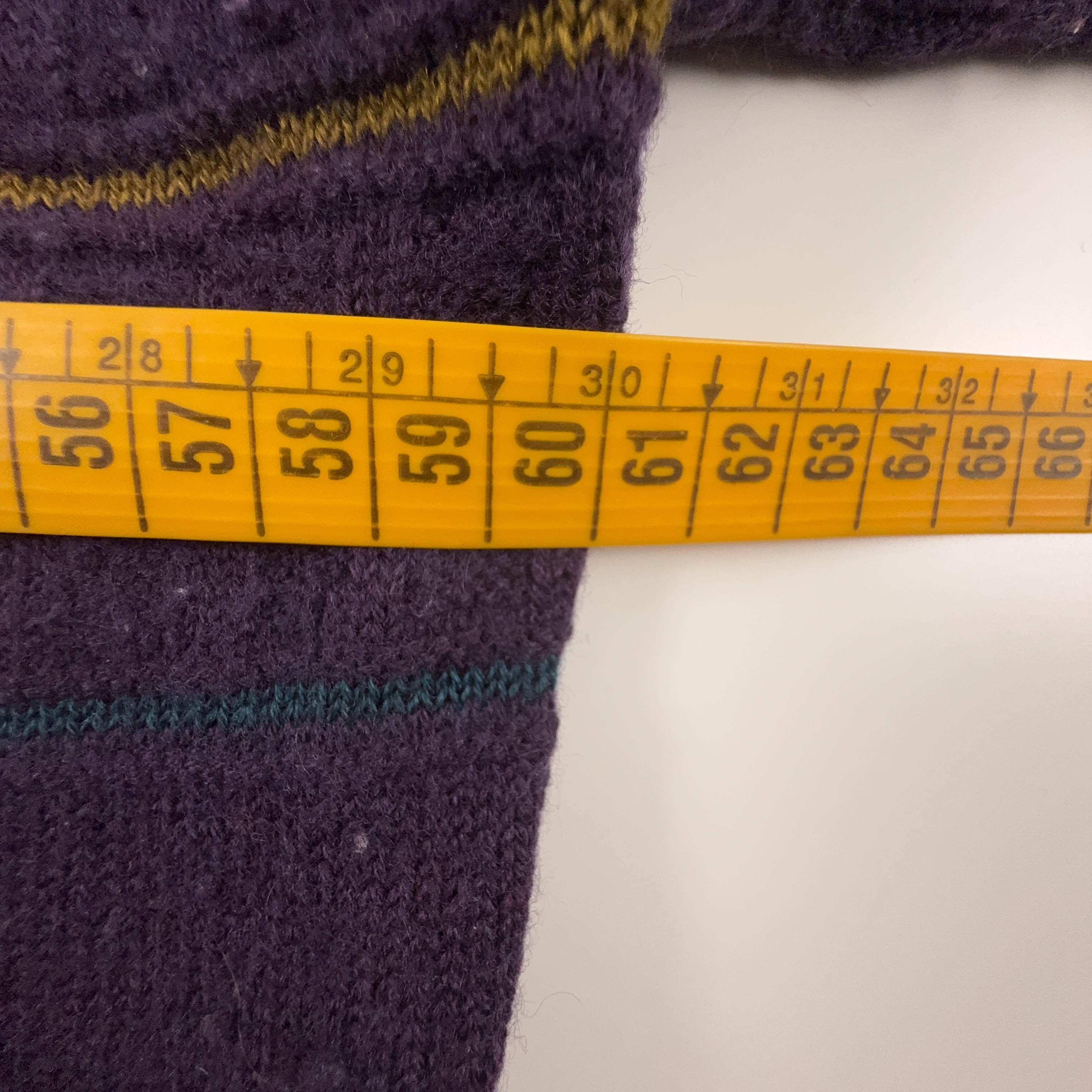 Cardigan Vintage viola a righe 50% lana anni 80 90 - Taglia L/XL uomo