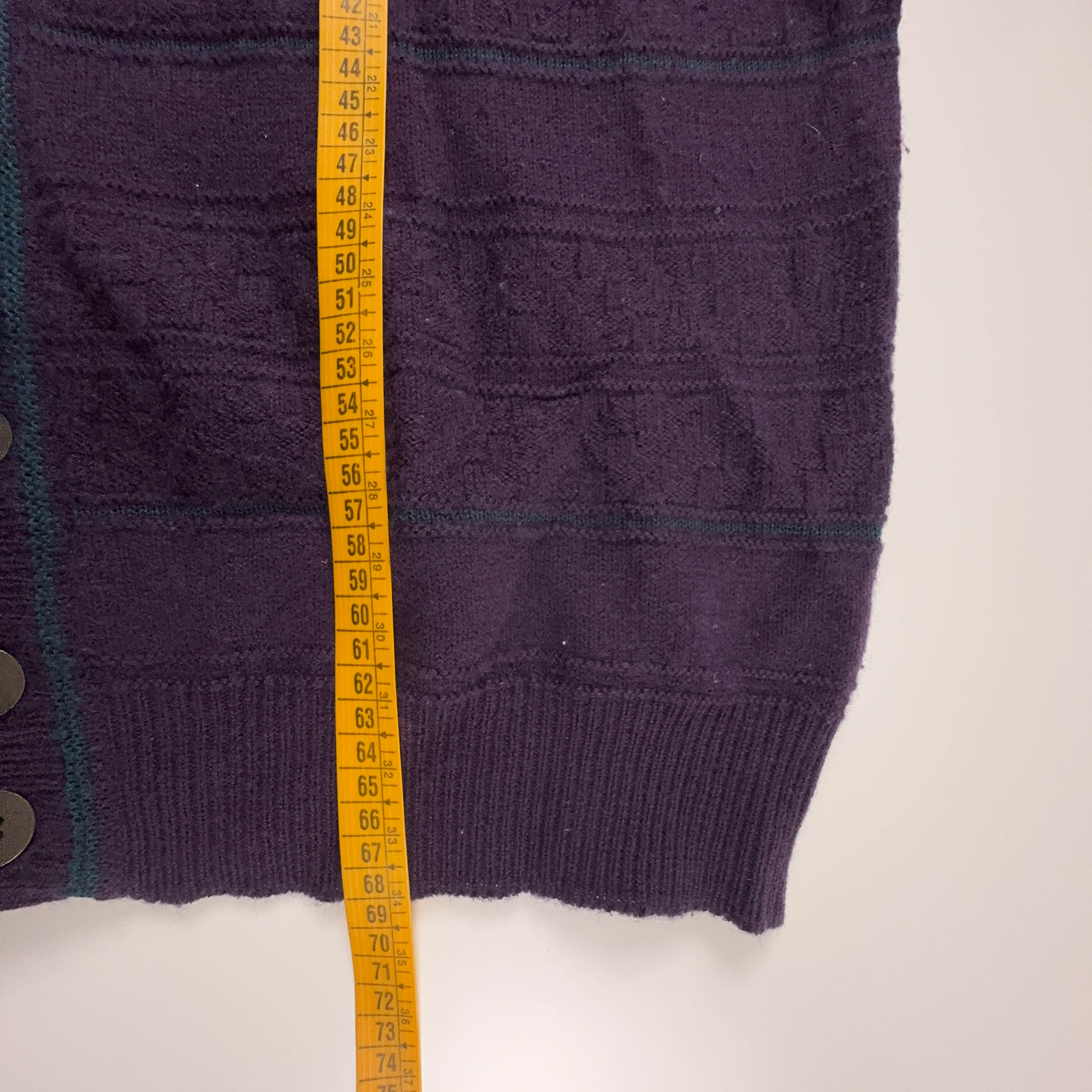 Cardigan Vintage viola a righe 50% lana anni 80 90 - Taglia L/XL uomo