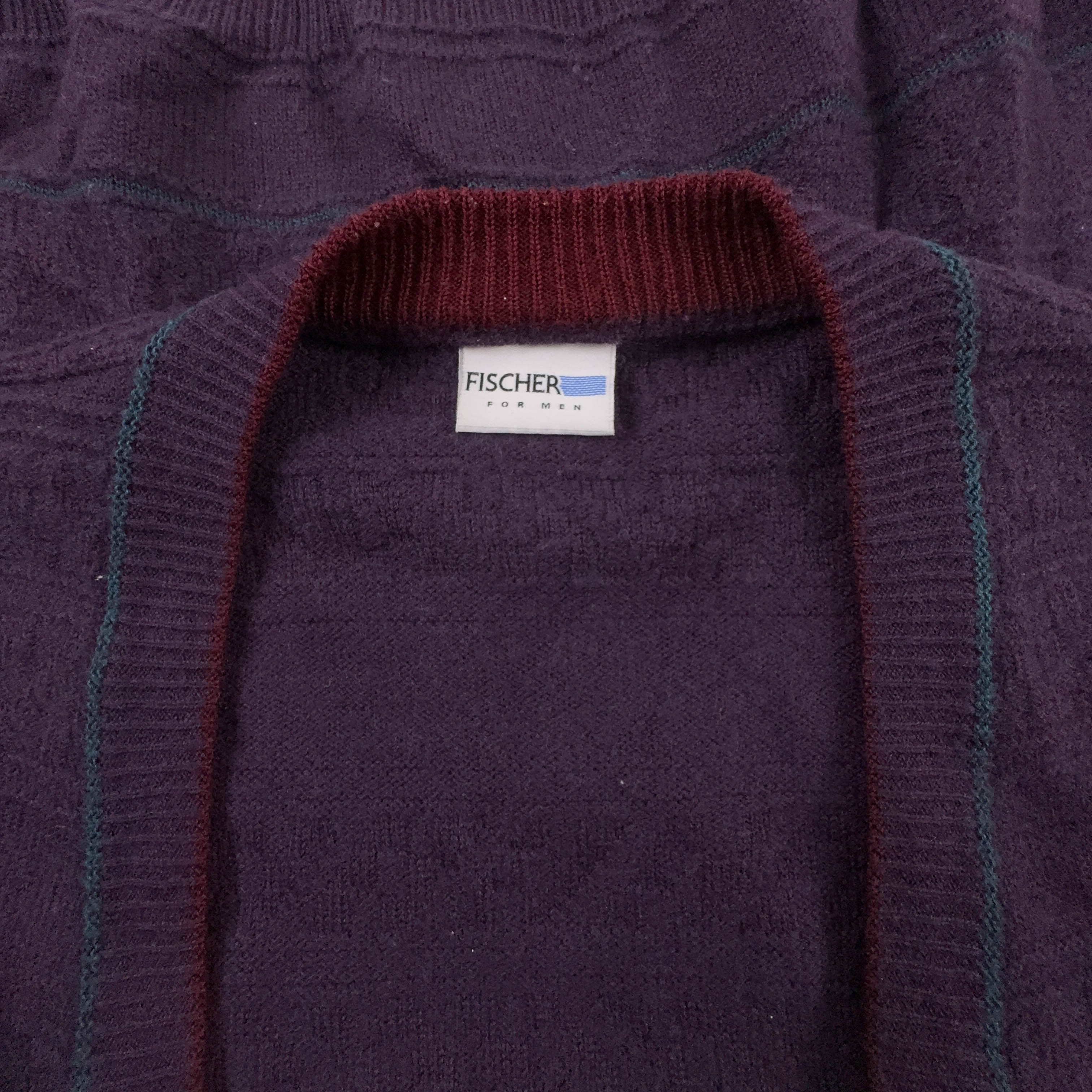 Cardigan Vintage viola a righe 50% lana anni 80 90 - Taglia L/XL uomo