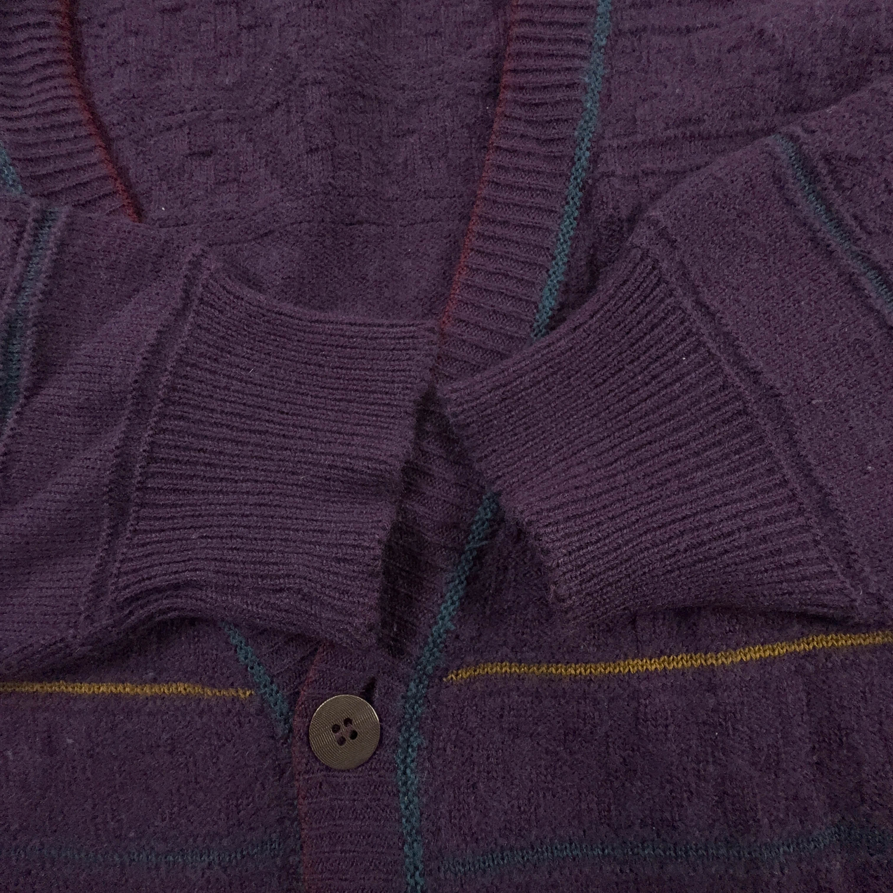 Cardigan Vintage viola a righe 50% lana anni 80 90 - Taglia L/XL uomo
