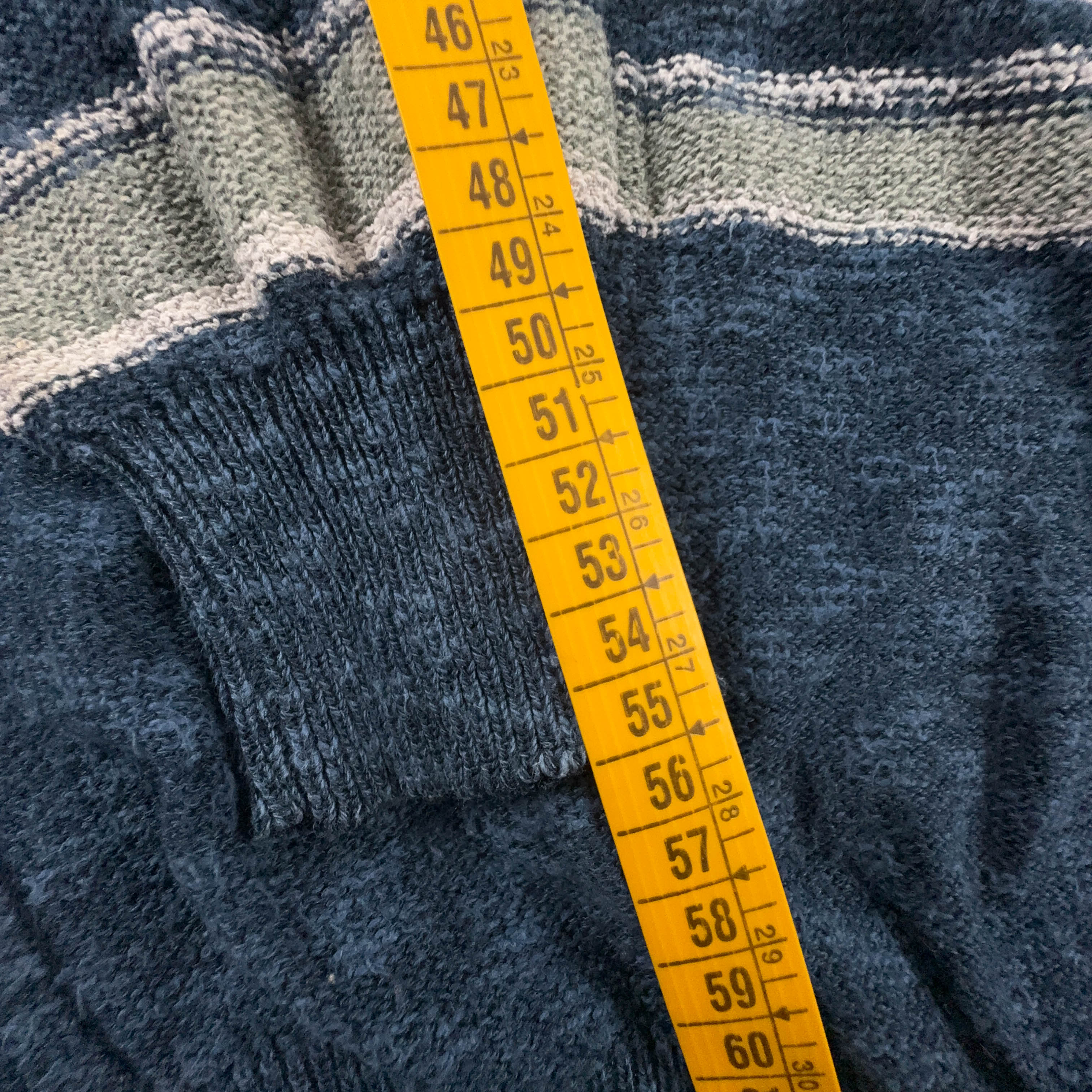 Maglione Vintage verde e blu a righe girocollo 12% lino anni 80 90 - Taglia L/XL uomo