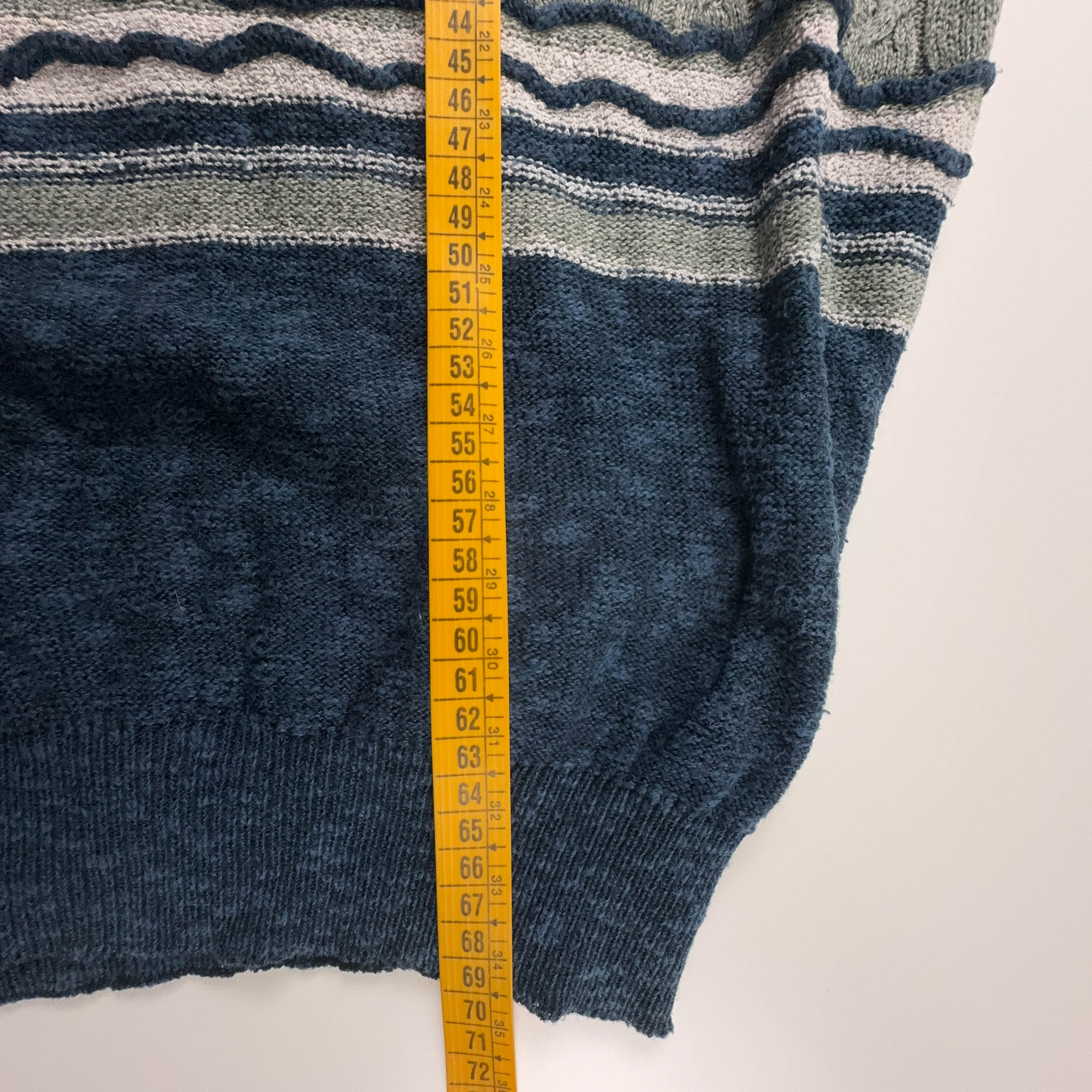 Maglione Vintage verde e blu a righe girocollo 12% lino anni 80 90 - Taglia L/XL uomo