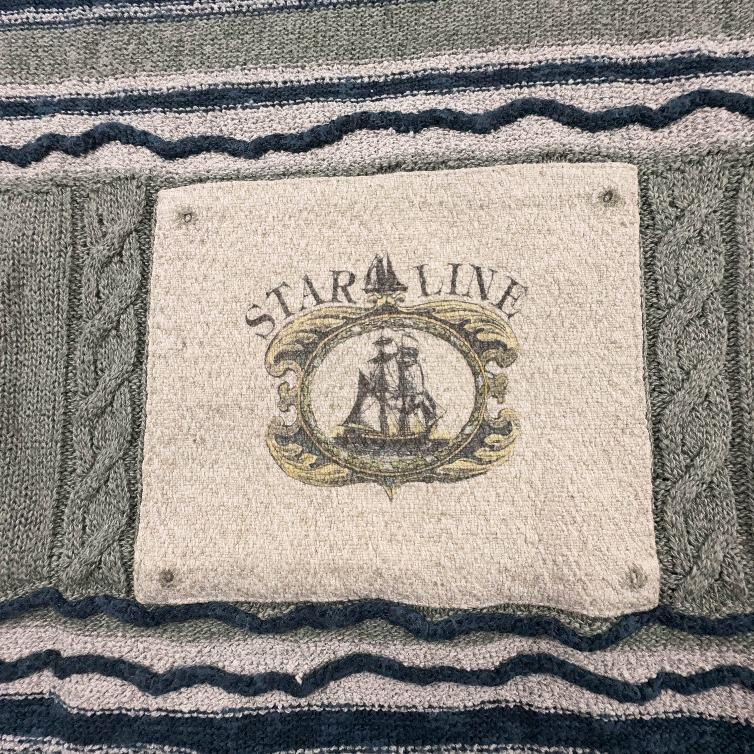 Maglione Vintage verde e blu a righe girocollo 12% lino anni 80 90 - Taglia L/XL uomo