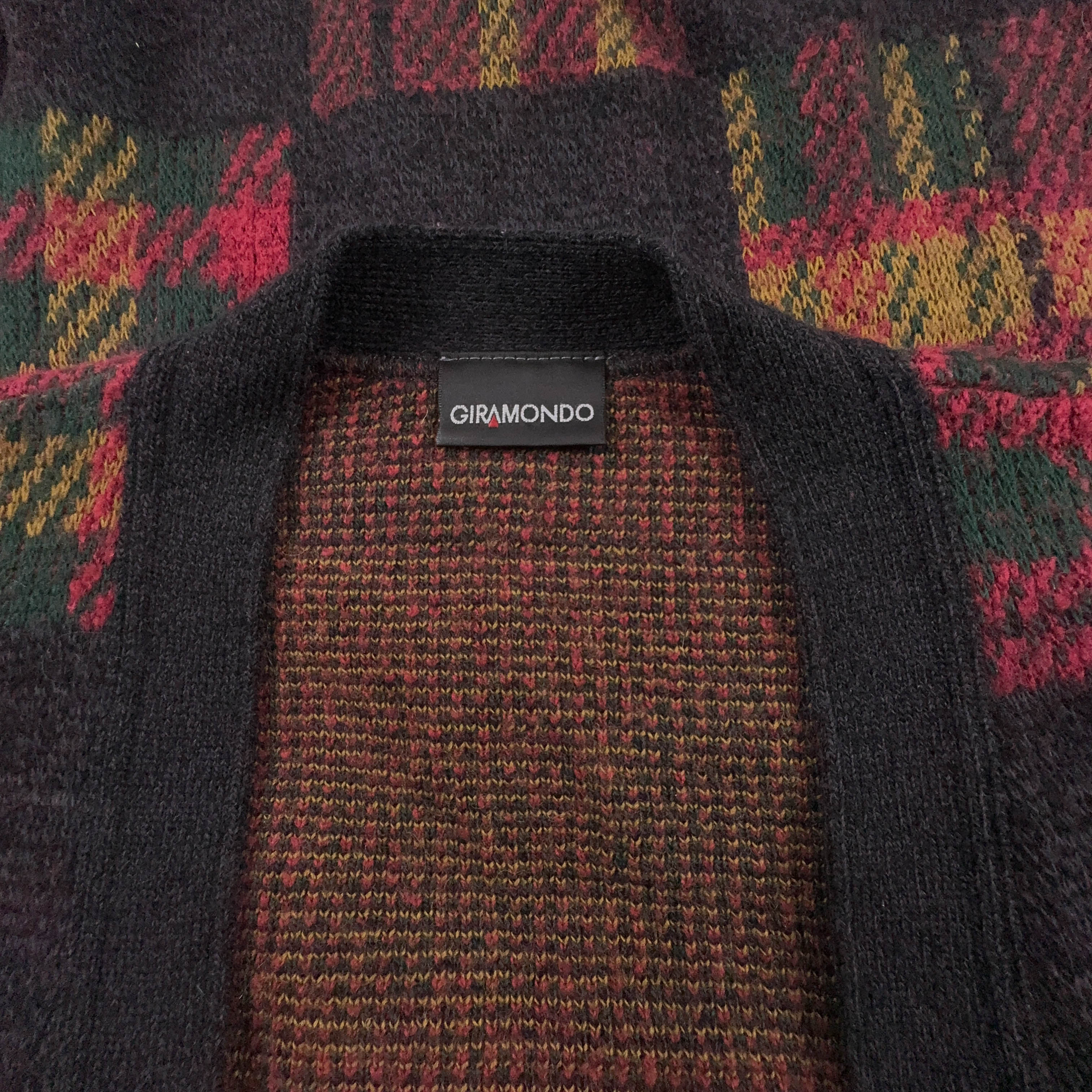 Cardigan Vintage nero e rosso a quadri 60% lana e alpaca anni 80 90 - Taglia L uomo