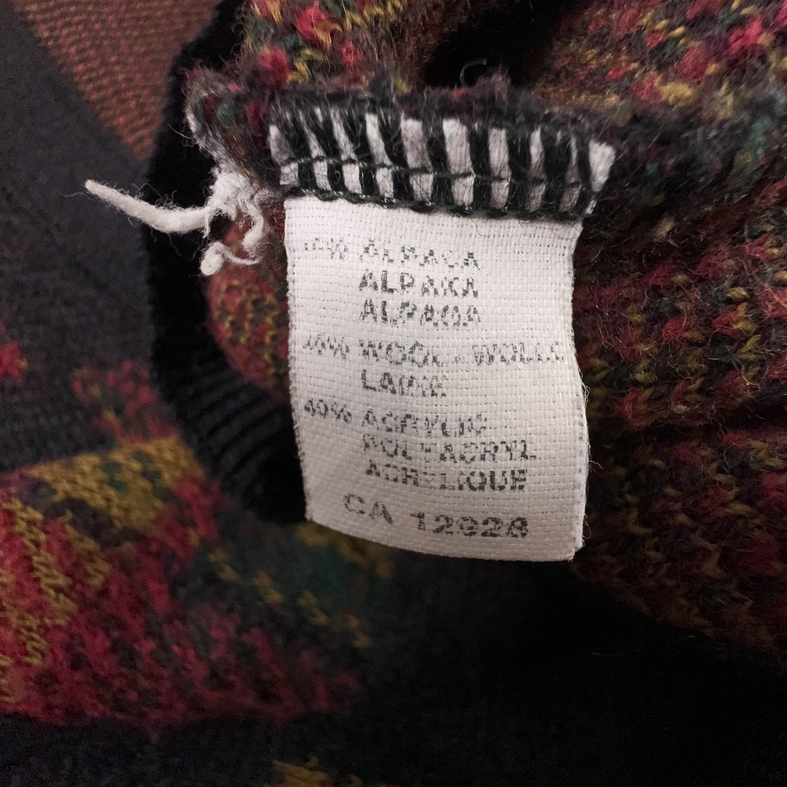 Cardigan Vintage nero e rosso a quadri 60% lana e alpaca anni 80 90 - Taglia L uomo