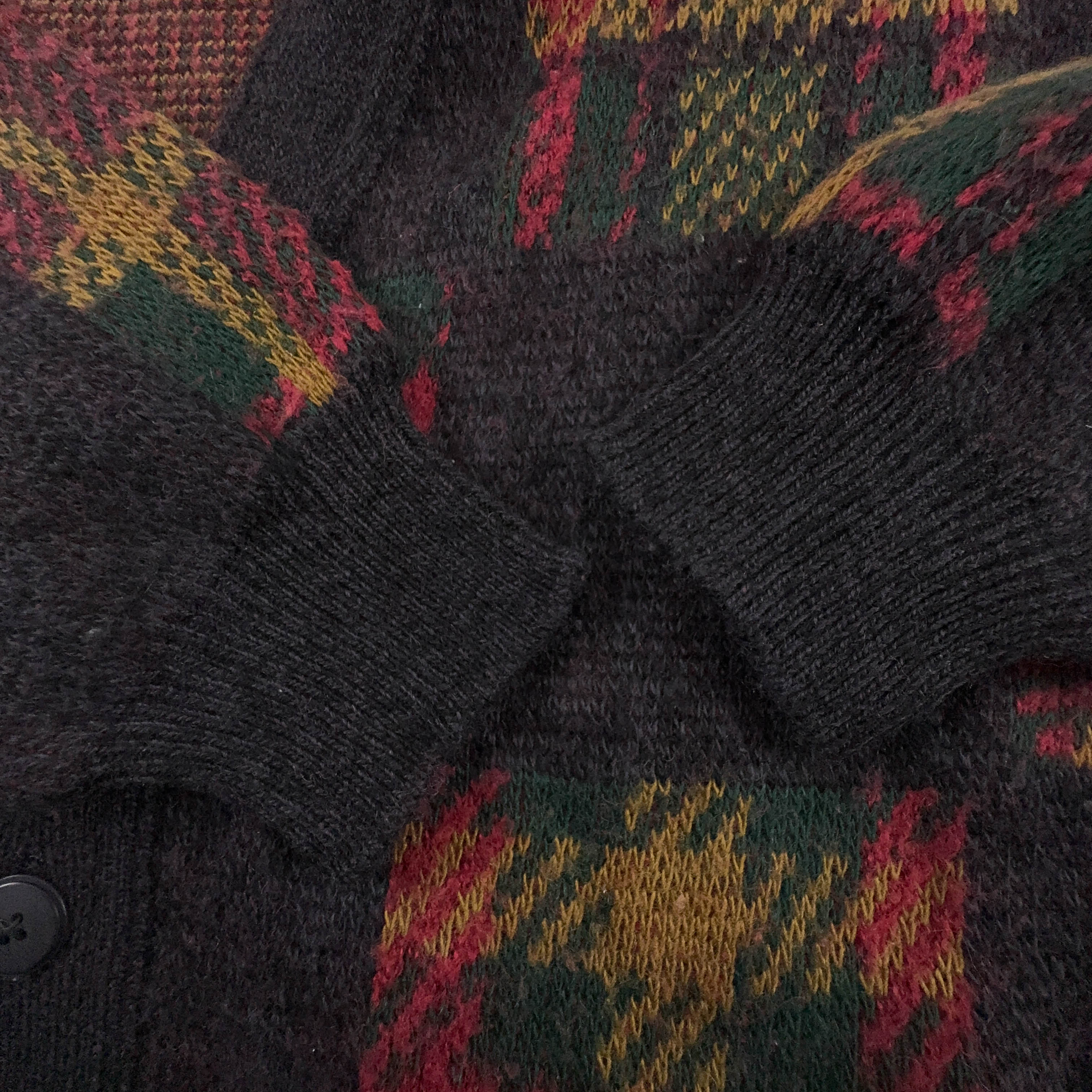 Cardigan Vintage nero e rosso a quadri 60% lana e alpaca anni 80 90 - Taglia L uomo