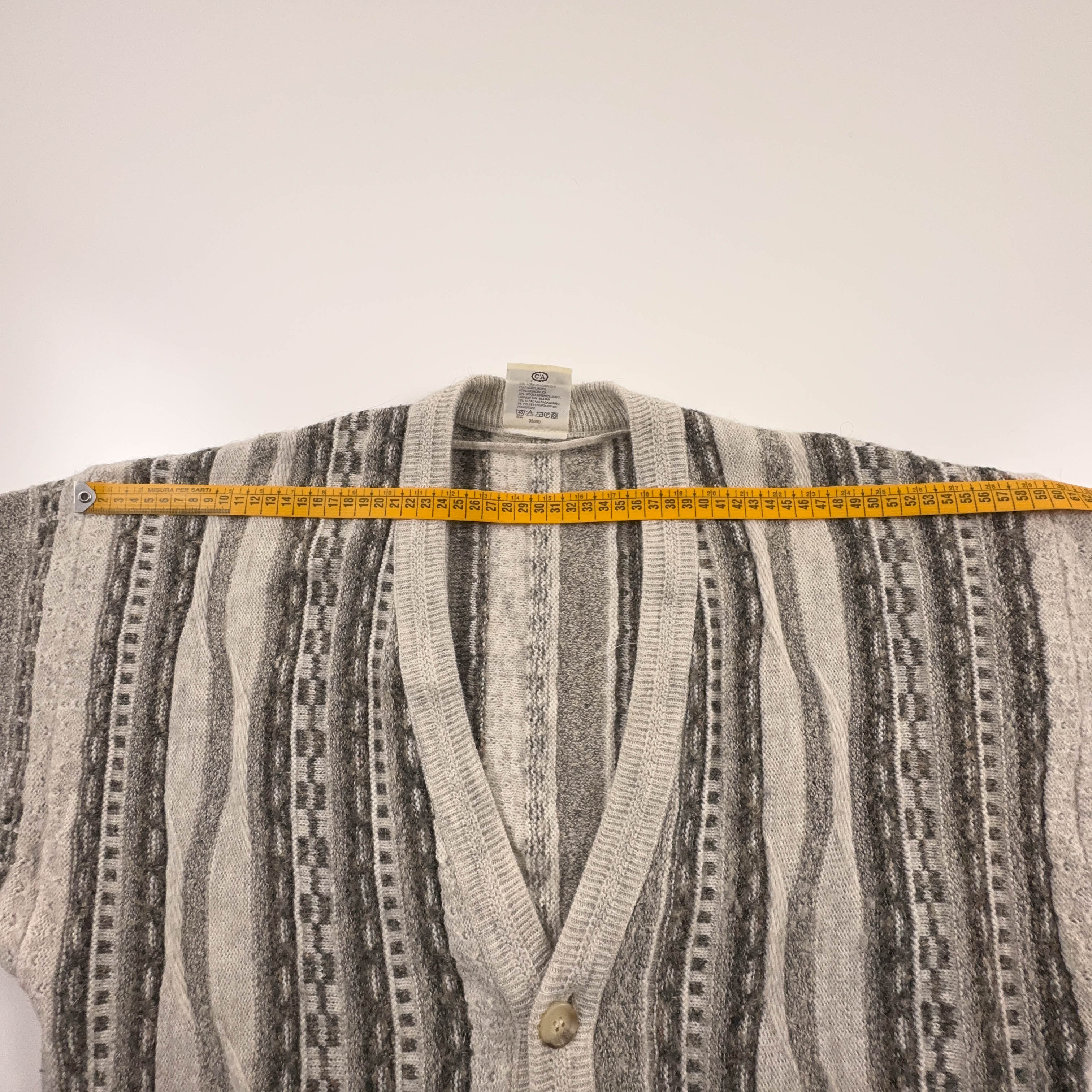 Cardigan Vintage crema e verde a righe 37% lana e alpaca anni 80 90 - Taglia M/L uomo