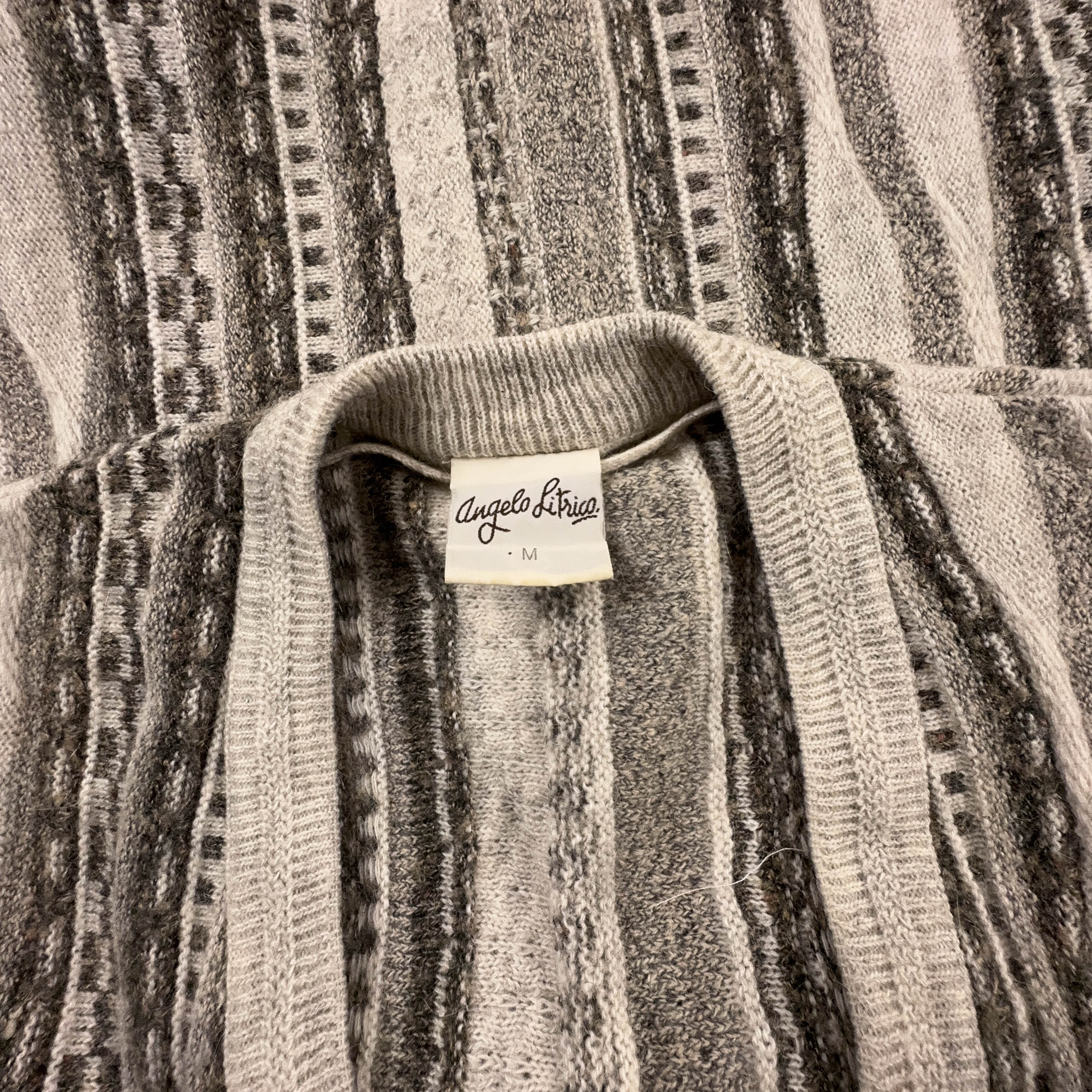 Cardigan Vintage crema e verde a righe 37% lana e alpaca anni 80 90 - Taglia M/L uomo