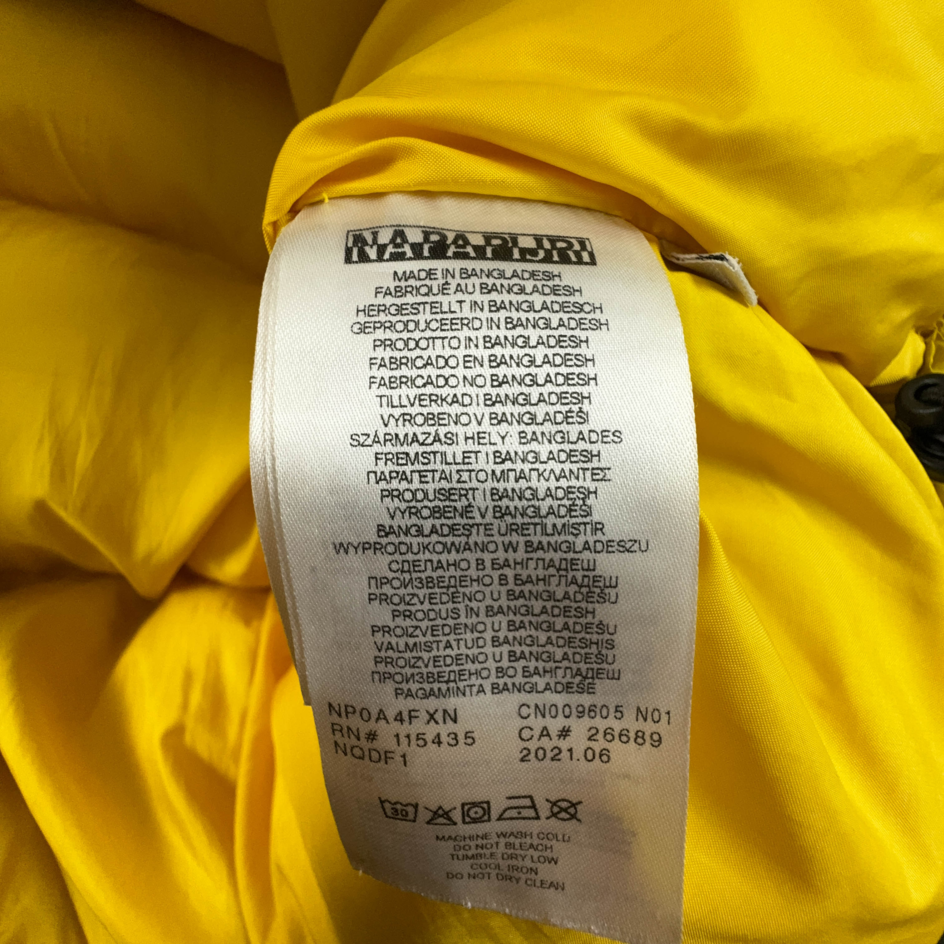 Giubbotto Napapijri giallo e nero imbottito con zip - Taglia XL uomo