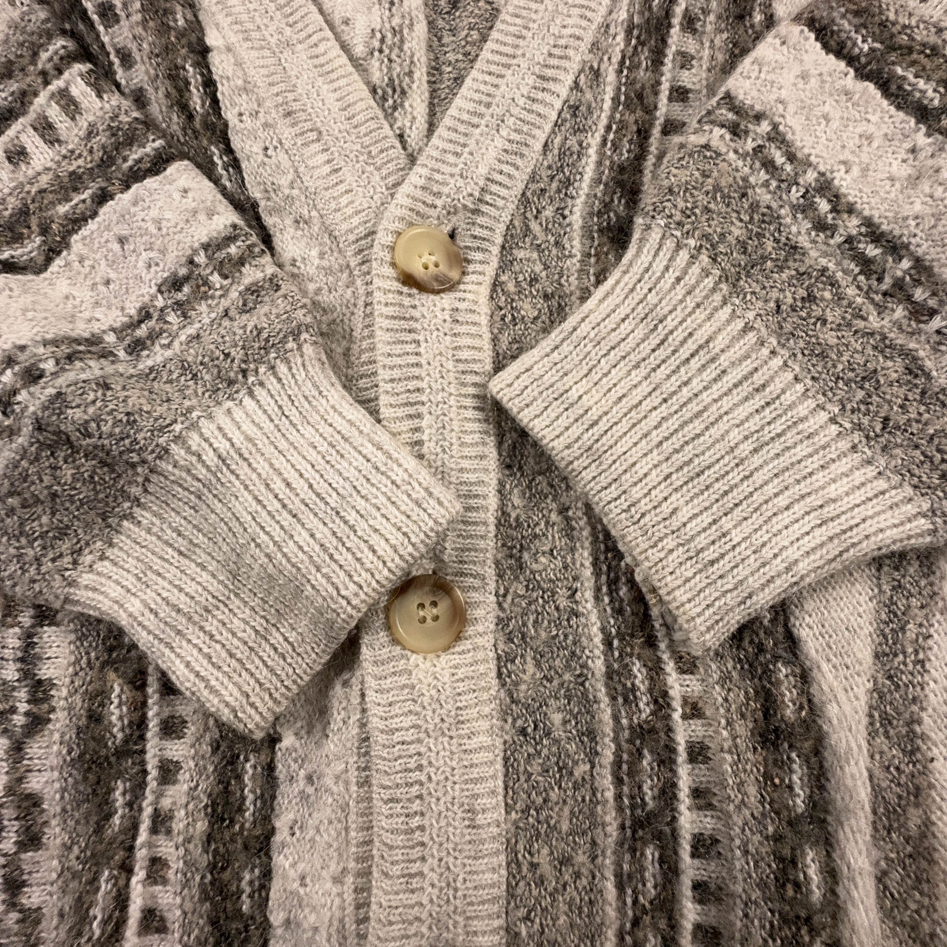 Cardigan Vintage crema e verde a righe 37% lana e alpaca anni 80 90 - Taglia M/L uomo