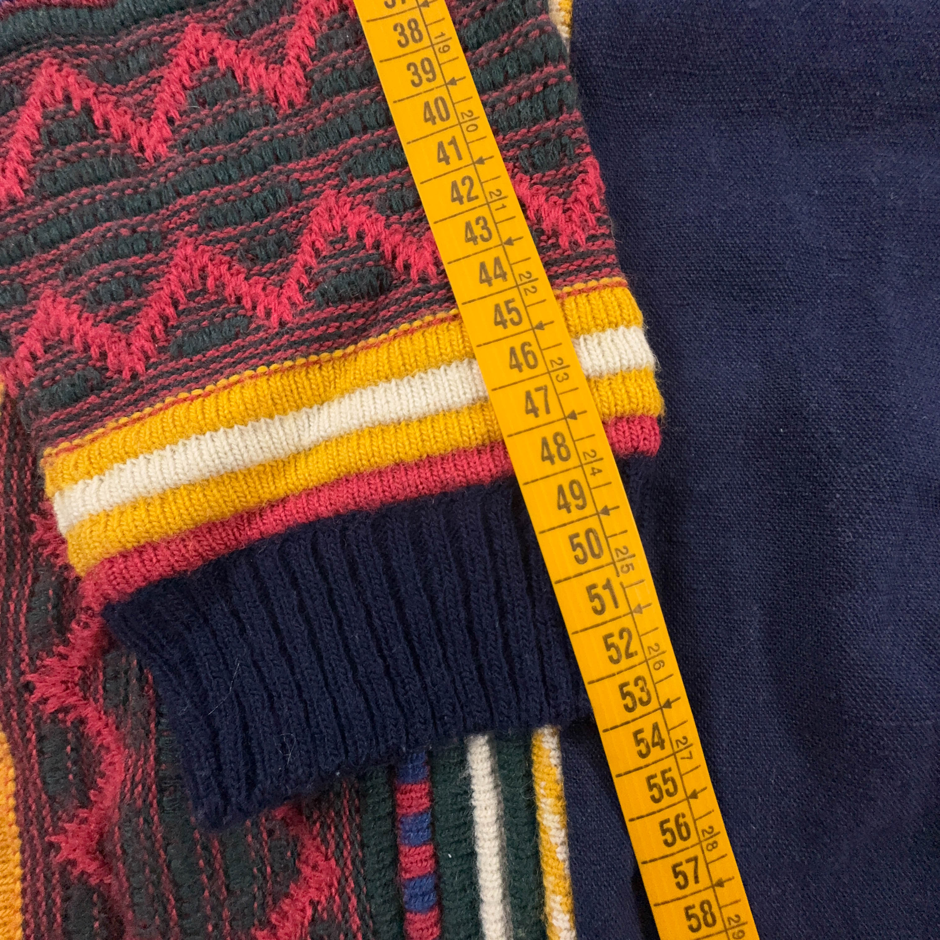 Maglione Vintage blu fantasia multicolore 30% lana anni 80 90 - Taglia 48/50 uomo