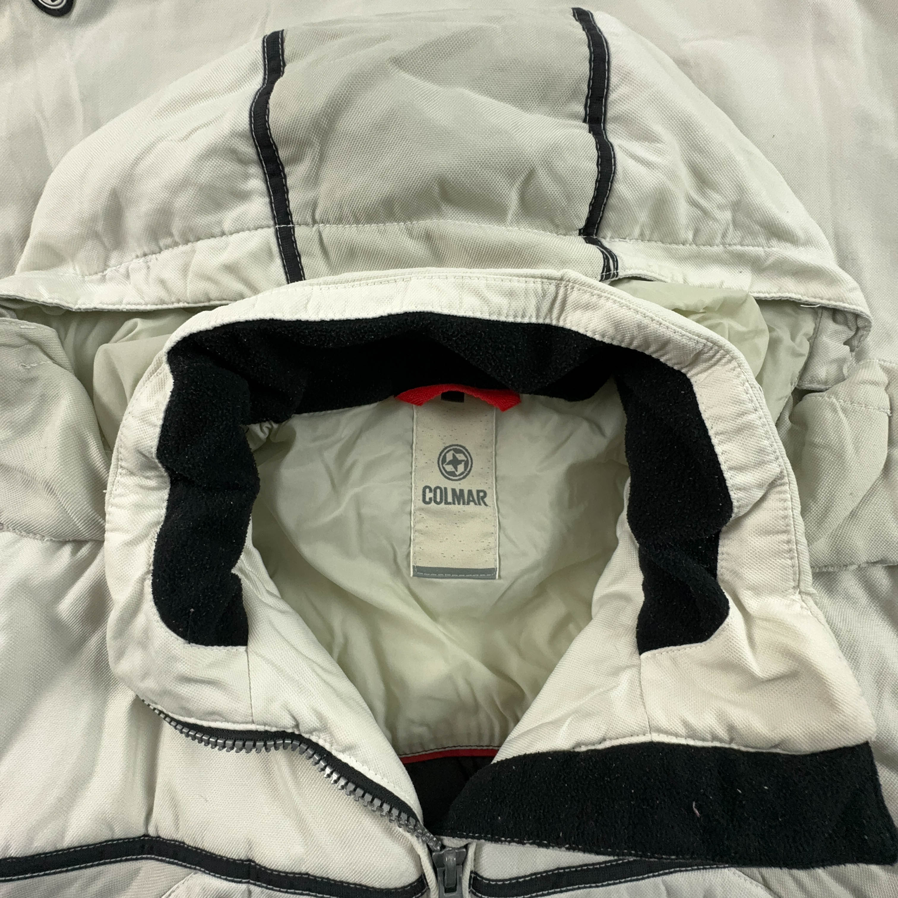 Giacca da Sci/Snowboard Colmar Vintage bianca e grigia con zip e cappuccio - Taglia 48 uomo