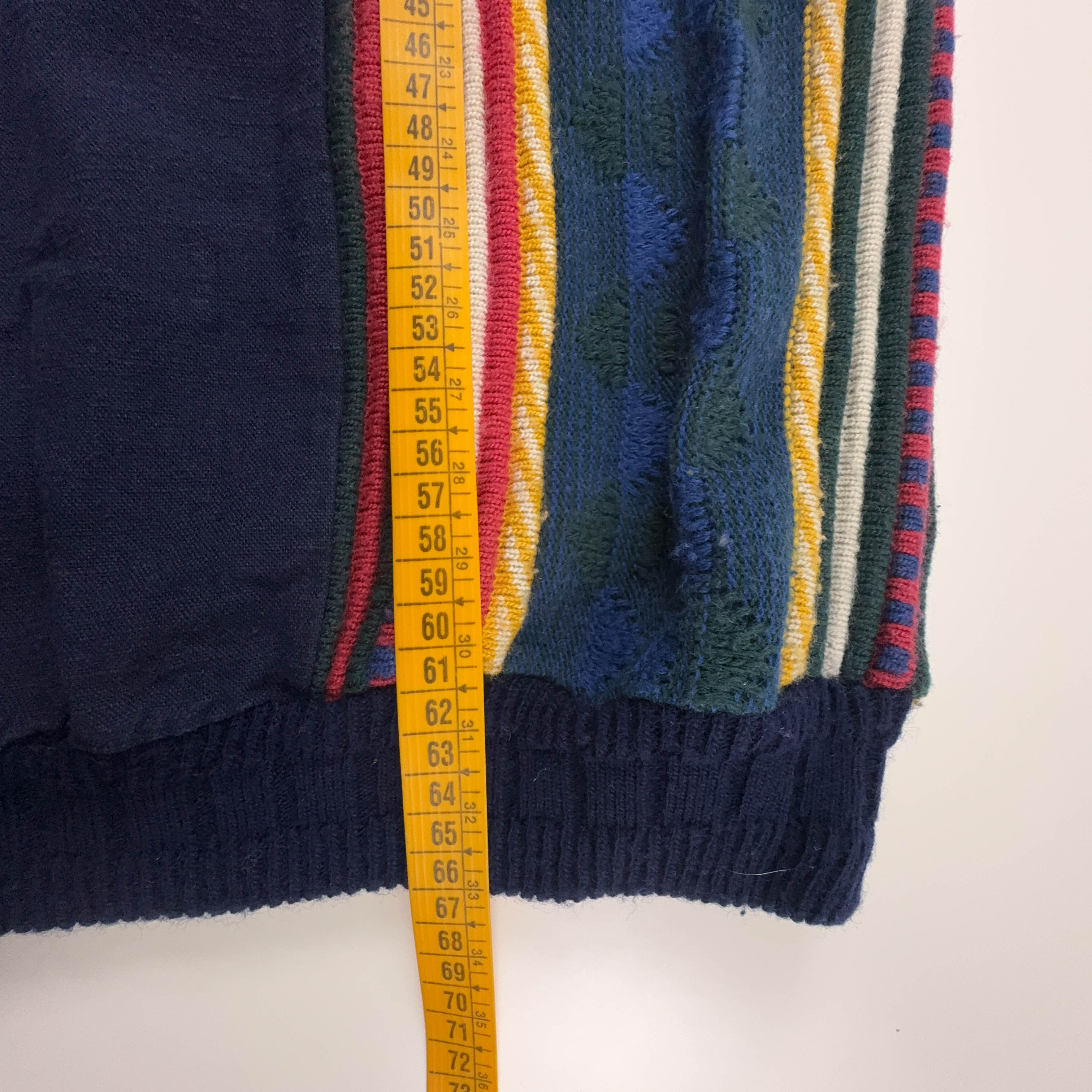 Maglione Vintage blu fantasia multicolore 30% lana anni 80 90 - Taglia 48/50 uomo