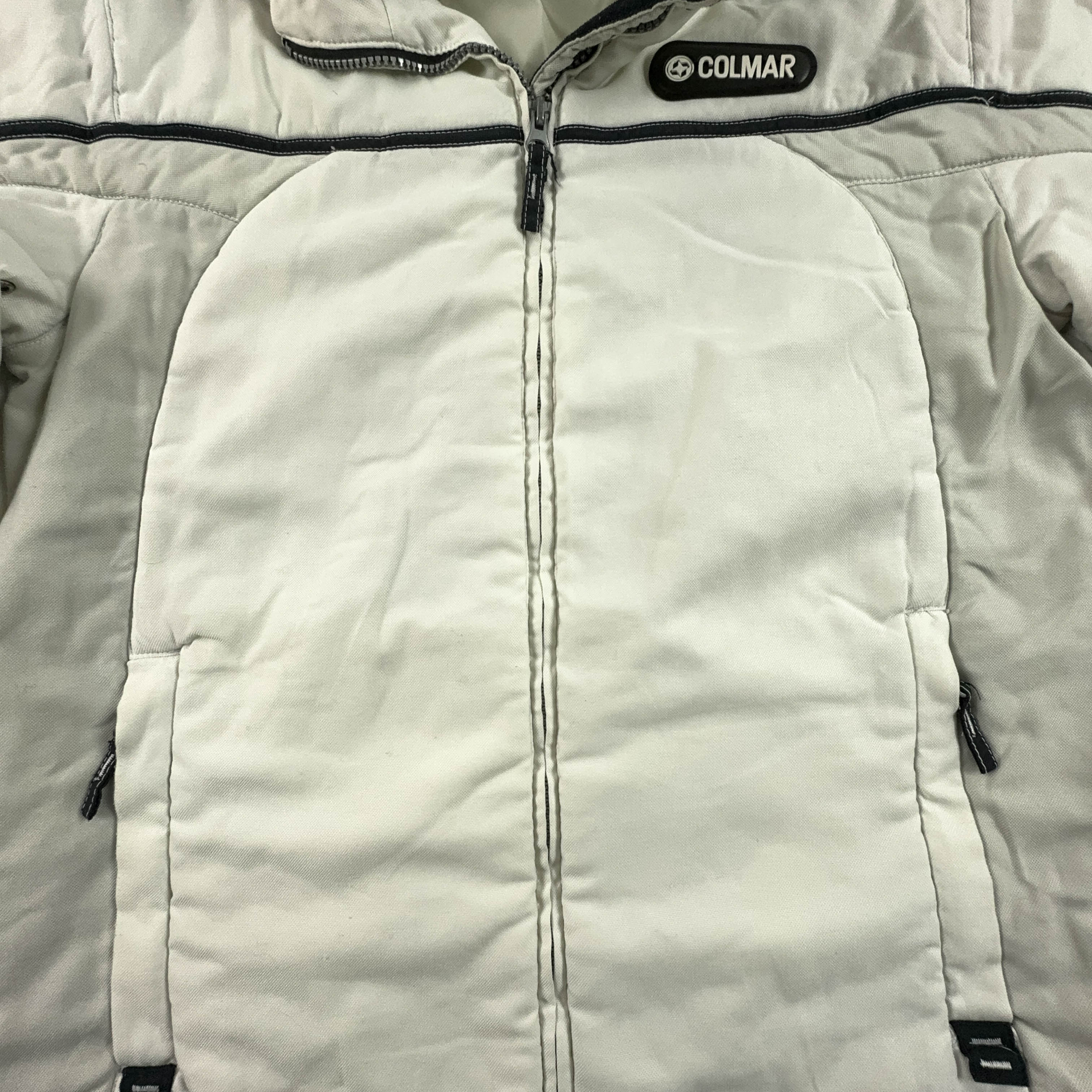 Giacca da Sci/Snowboard Colmar Vintage bianca e grigia con zip e cappuccio - Taglia 48 uomo