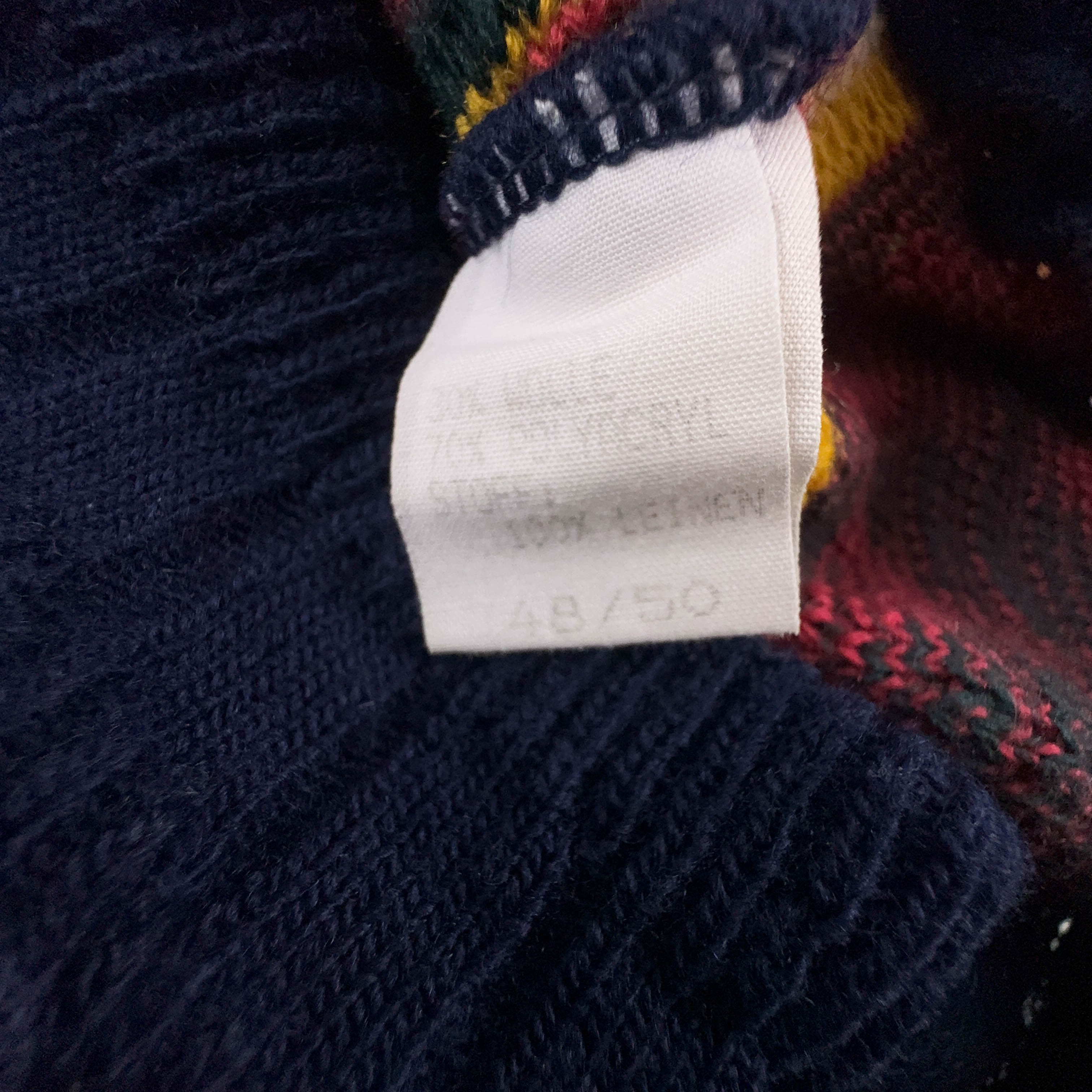 Maglione Vintage blu fantasia multicolore 30% lana anni 80 90 - Taglia 48/50 uomo