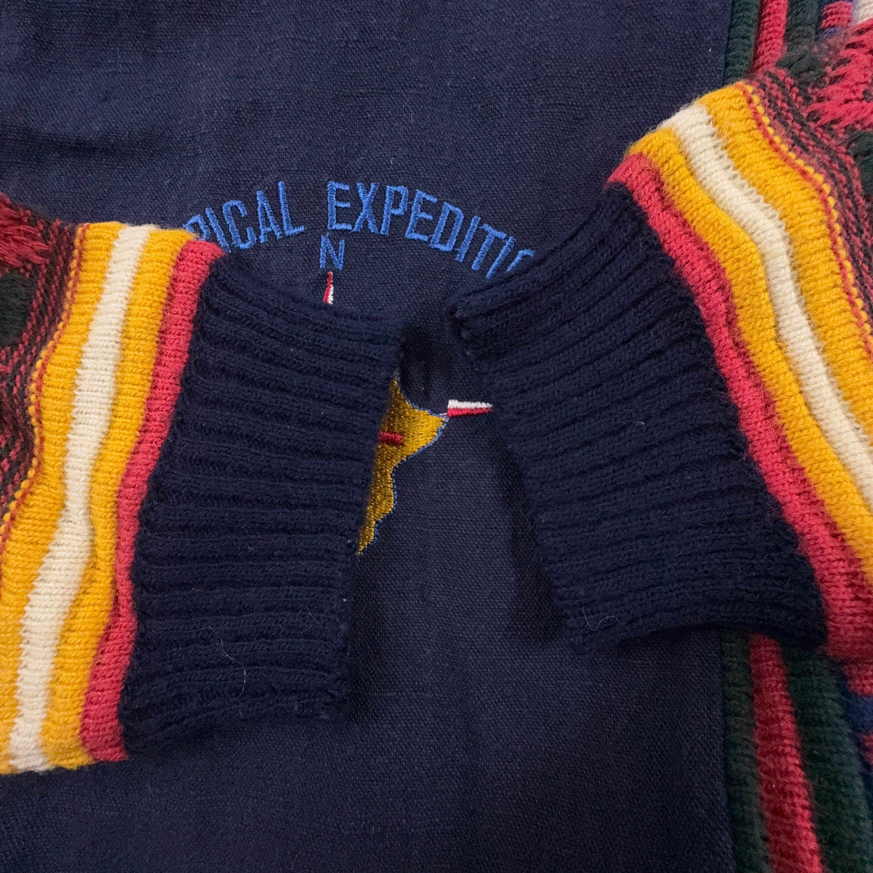 Maglione Vintage blu fantasia multicolore 30% lana anni 80 90 - Taglia 48/50 uomo