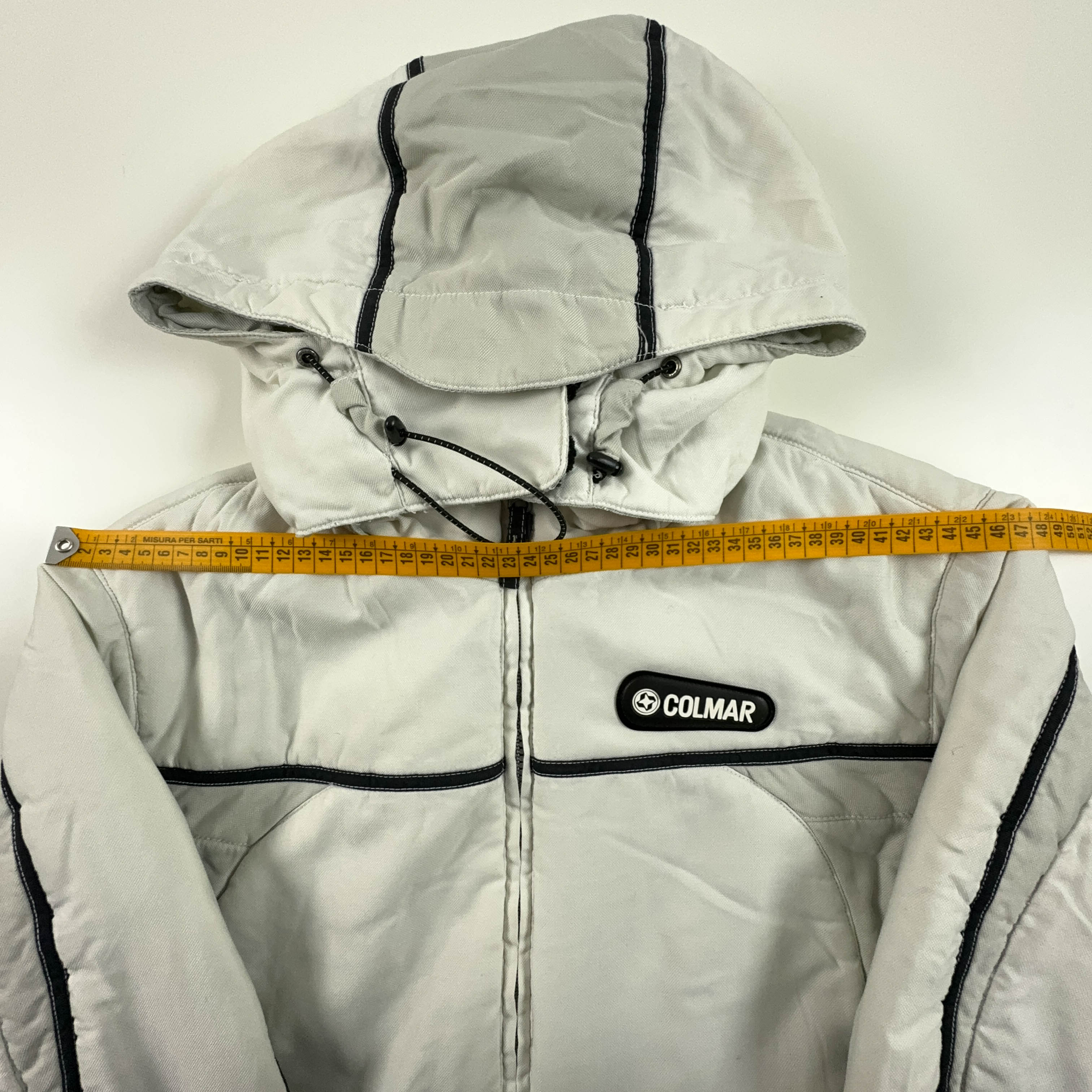 Giacca da Sci/Snowboard Colmar Vintage bianca e grigia con zip e cappuccio - Taglia 48 uomo