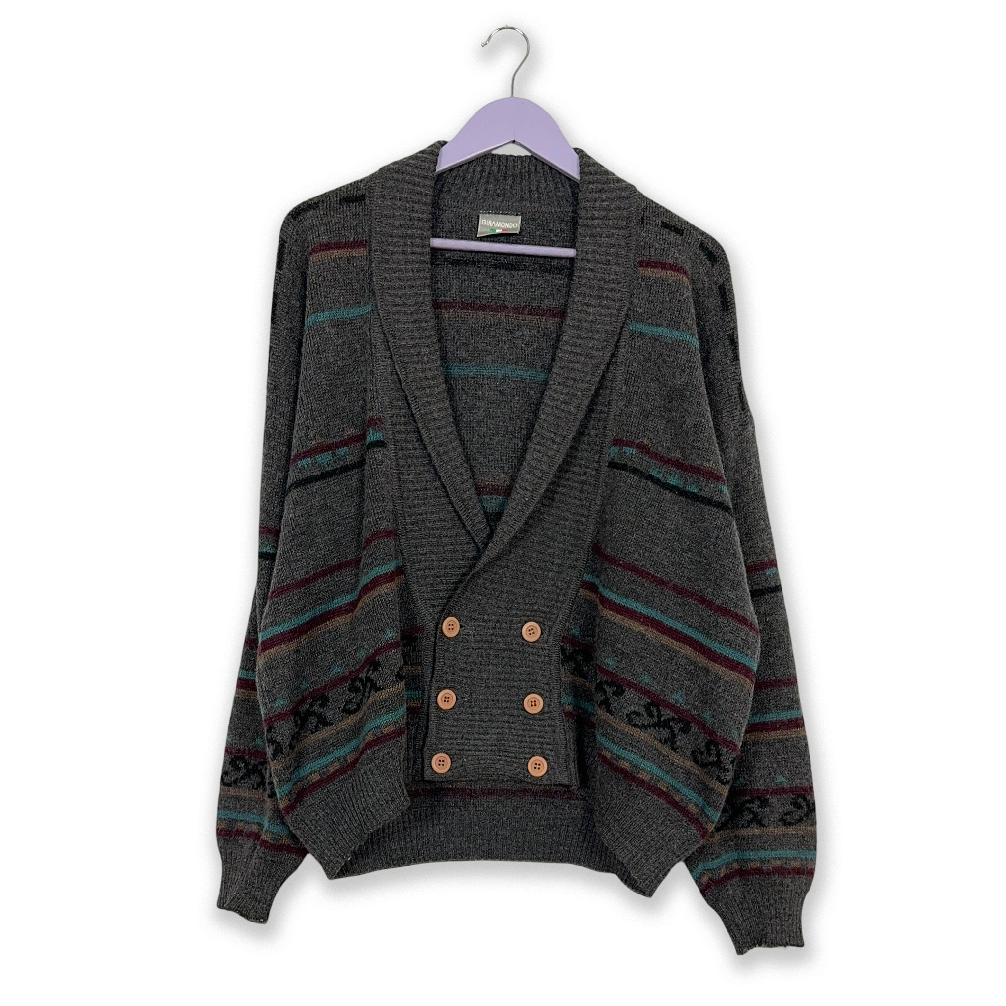 Vintage Grey Patterned Cardigan 50% Wool and Alpaca with Buttons - Size 52 Men