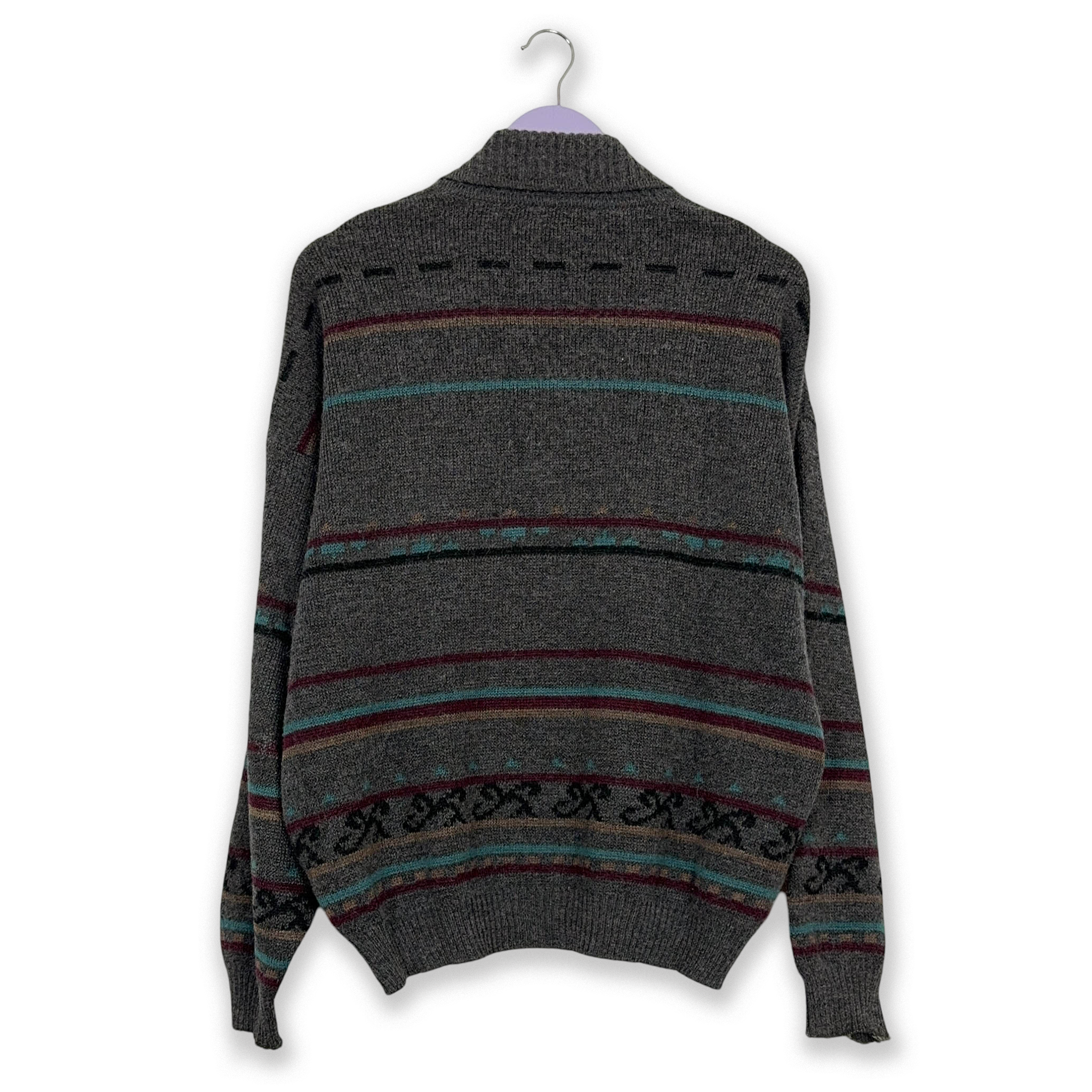 Vintage Grey Patterned Cardigan 50% Wool and Alpaca with Buttons - Size 52 Men