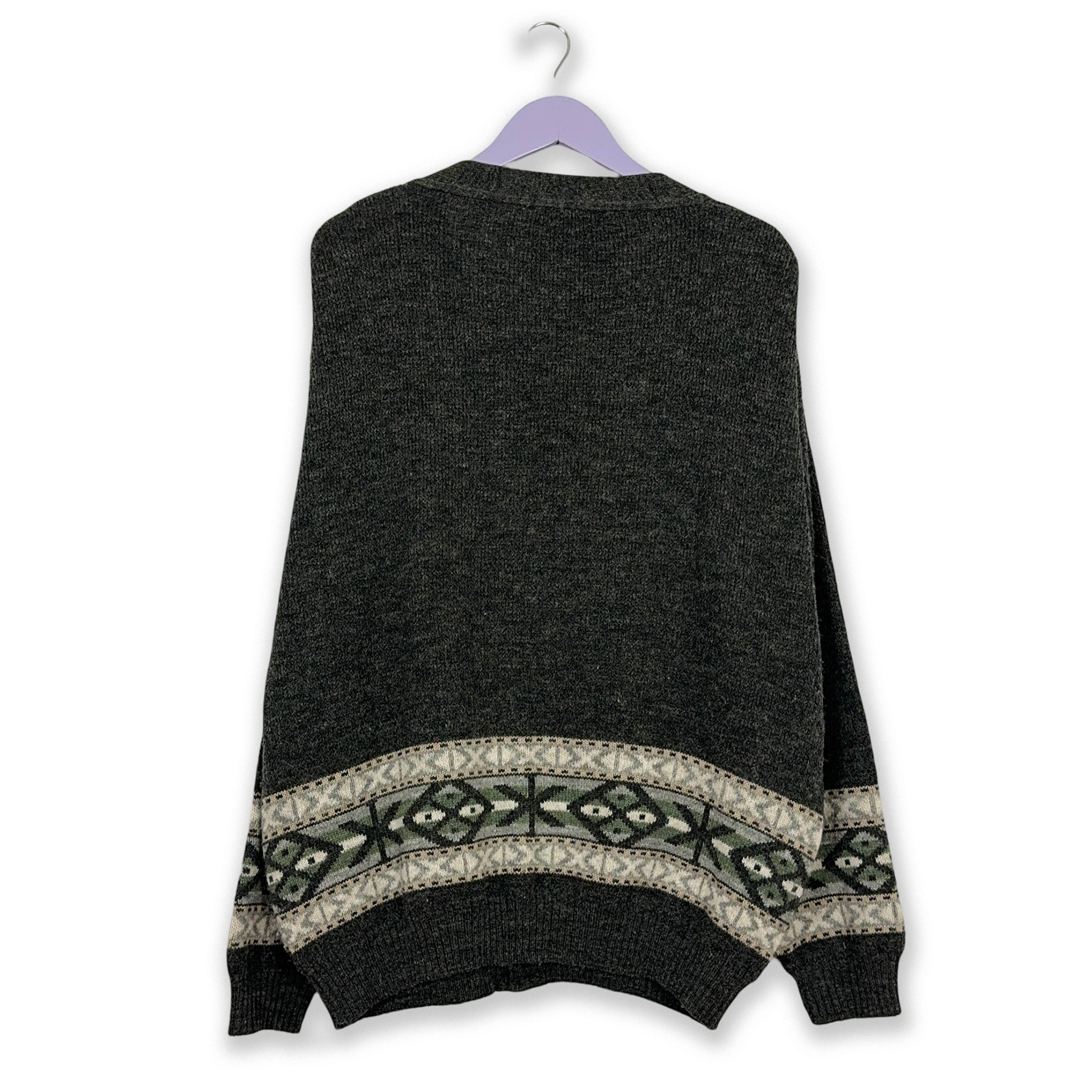 Vintage Cardigan Grey 30% Wool with Embroidery and Buttons - Size 54 Men