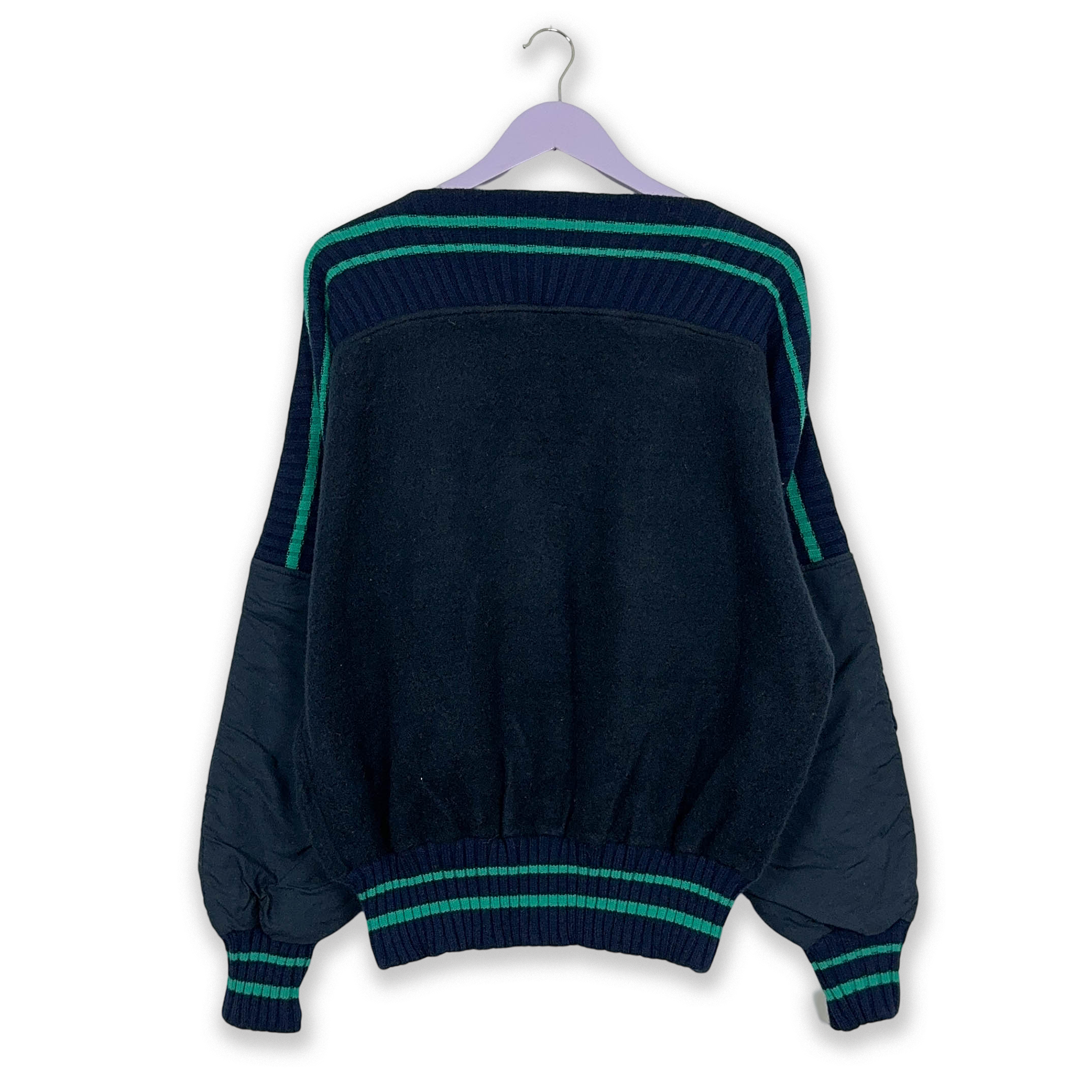 Dark Blue Vintage Sweater 50% Cotton Crew Neck with Patch - Size M/L Men