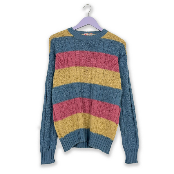 Vintage Multicolor Striped Crewneck Wool Blend Sweater - Size L Men