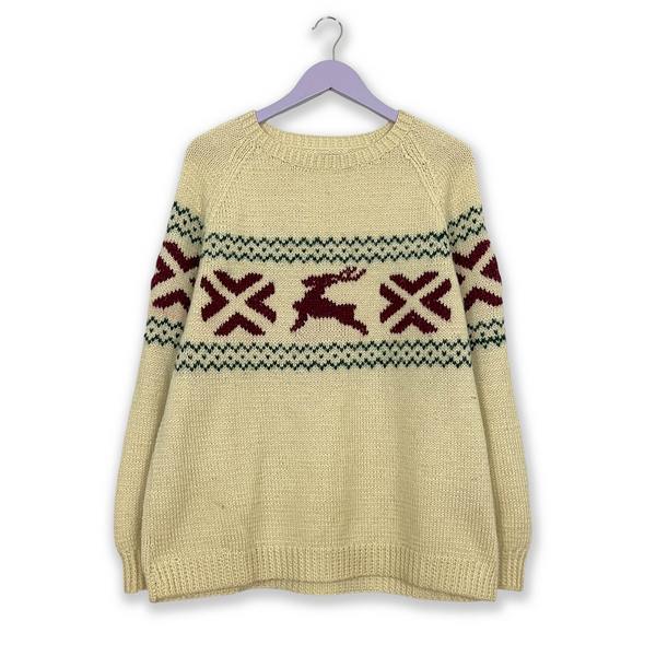 Vintage Beige Wool Blend Crewneck Sweater - Size L/XL Men