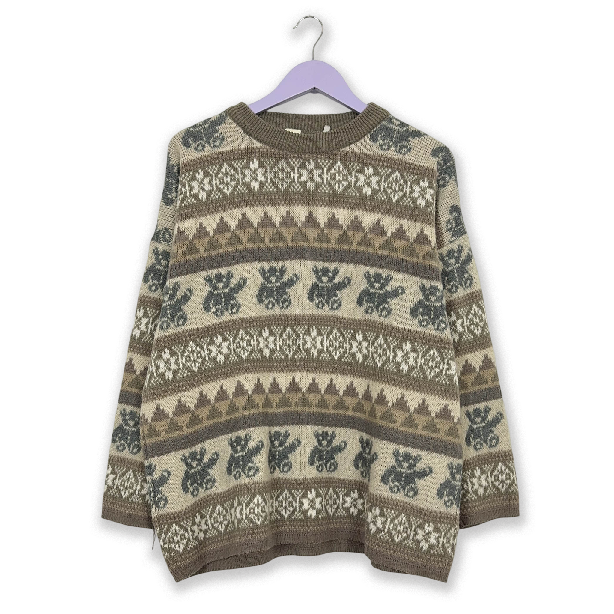 Vintage 30% wool beige patterned sweater Made in Italy - Size L/XL men