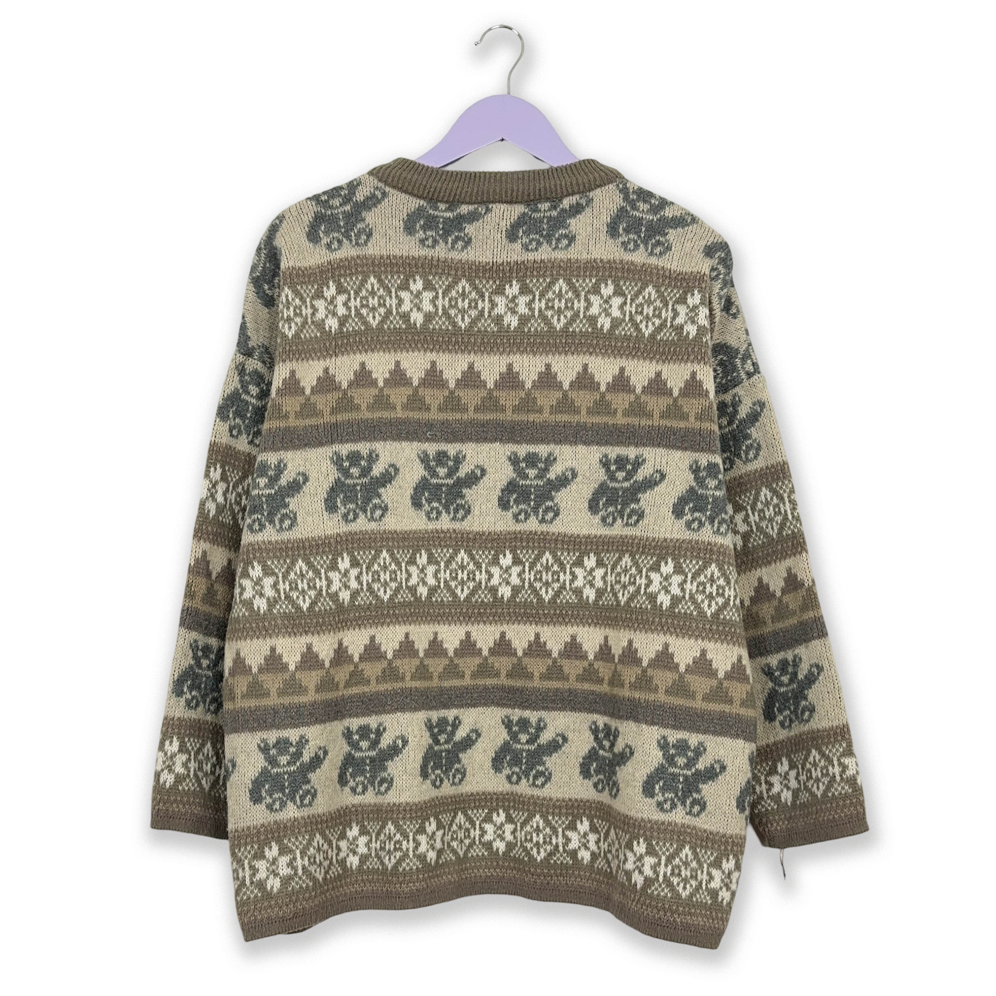 Vintage 30% wool beige patterned sweater Made in Italy - Size L/XL men