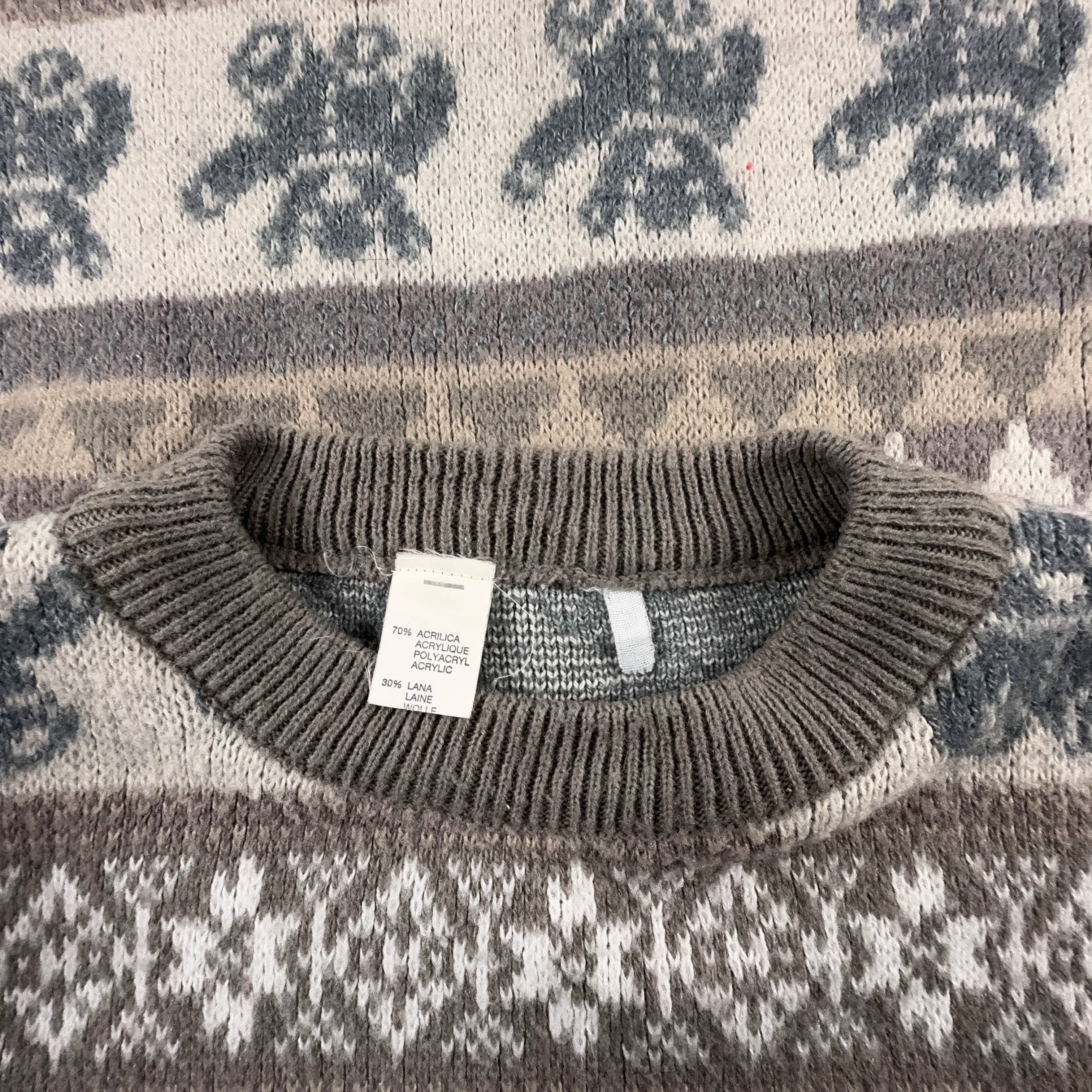 Vintage 30% wool beige patterned sweater Made in Italy - Size L/XL men