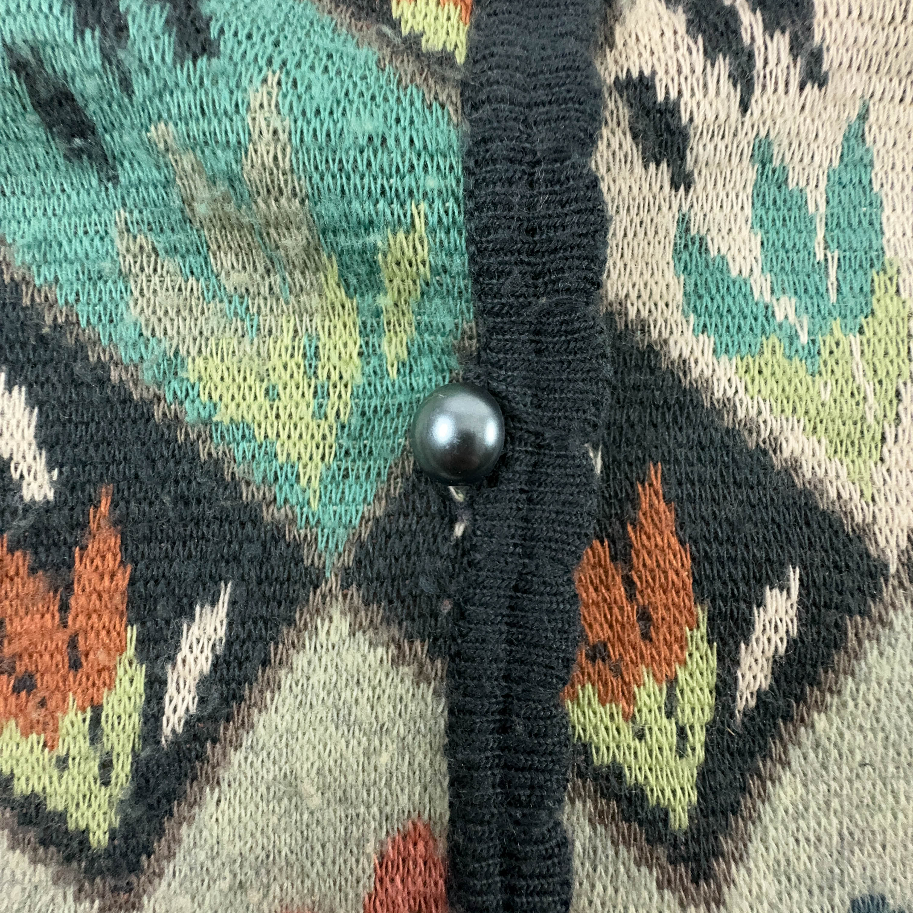 Vintage Cardigan 50% Wool Green and Orange Pattern with Buttons - Size M/L Women