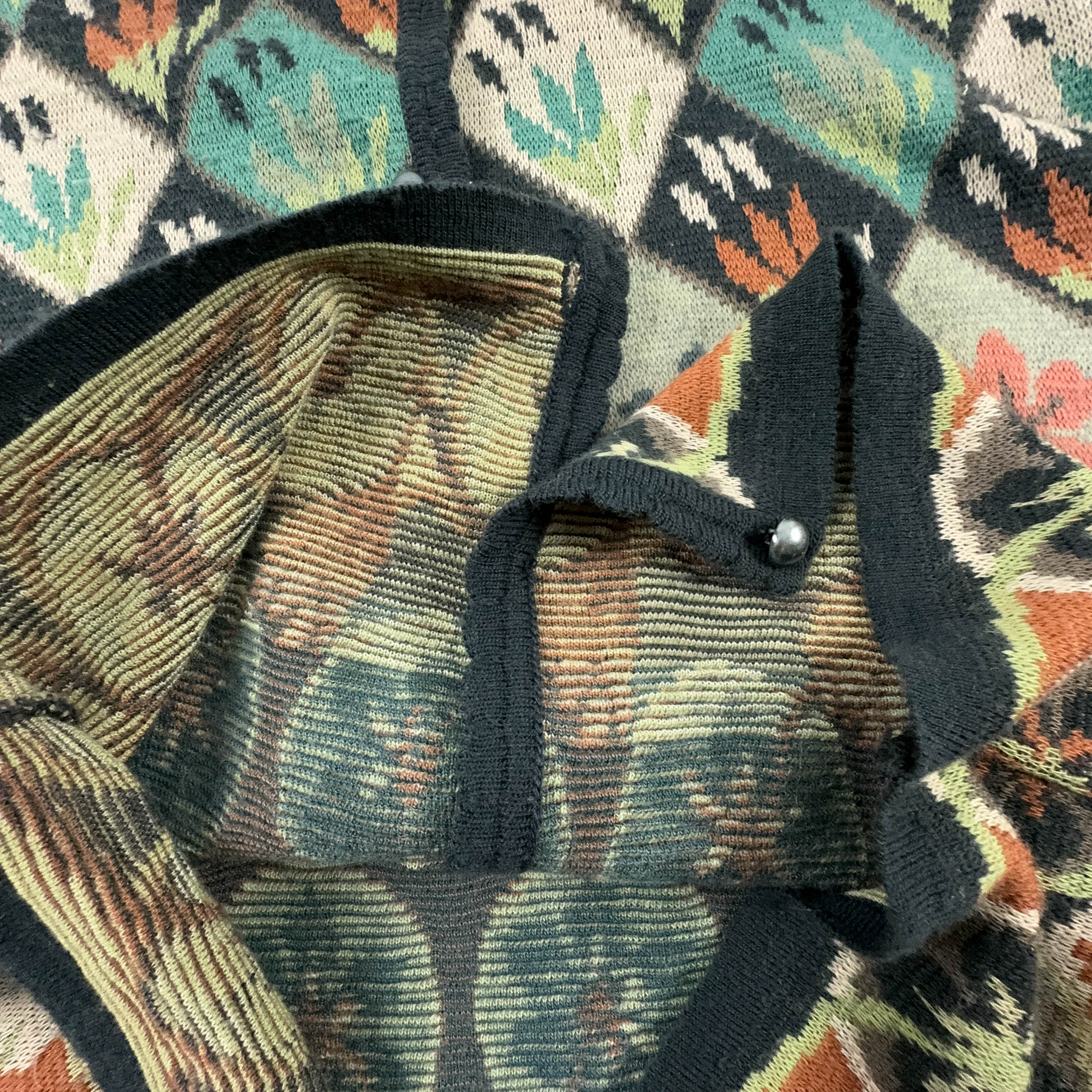 Vintage Cardigan 50% Wool Green and Orange Pattern with Buttons - Size M/L Women