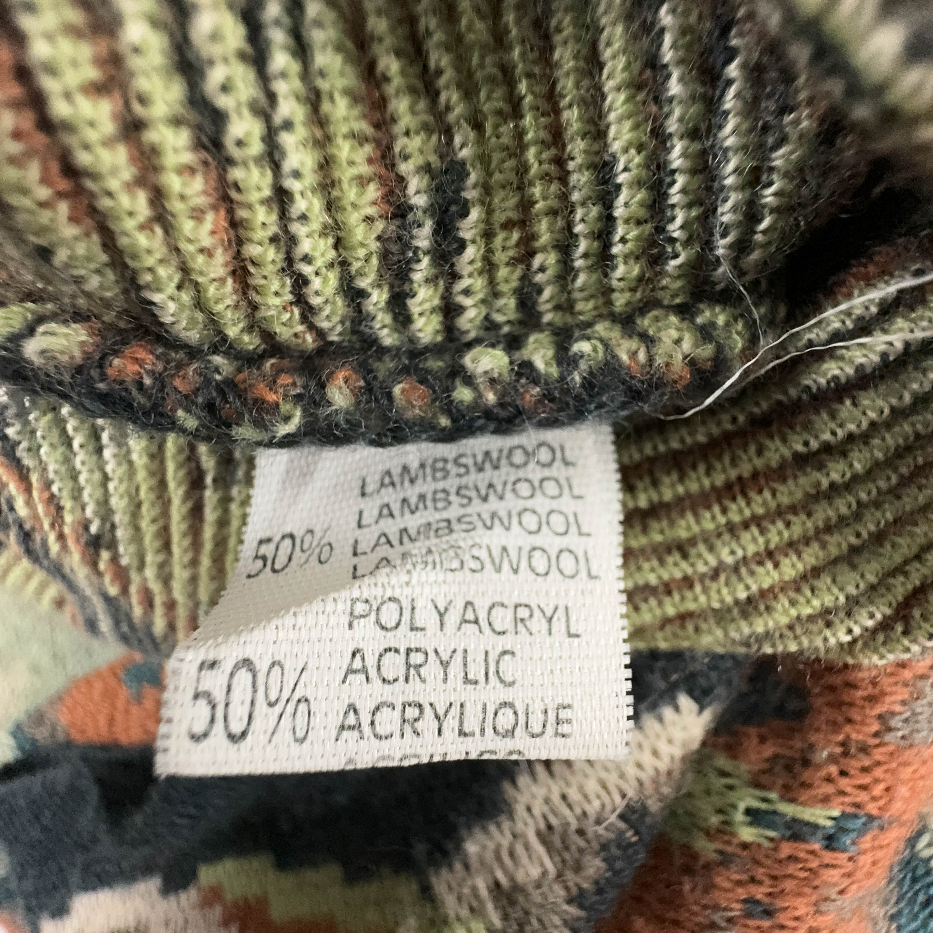 Vintage Cardigan 50% Wool Green and Orange Pattern with Buttons - Size M/L Women