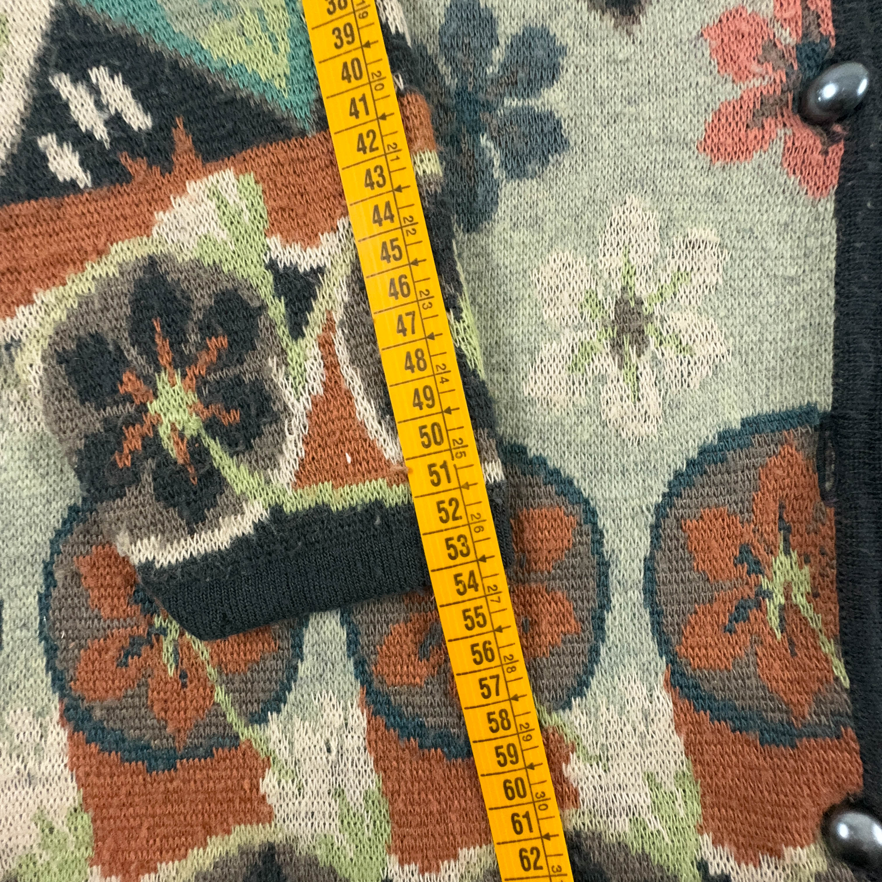 Vintage Cardigan 50% Wool Green and Orange Pattern with Buttons - Size M/L Women