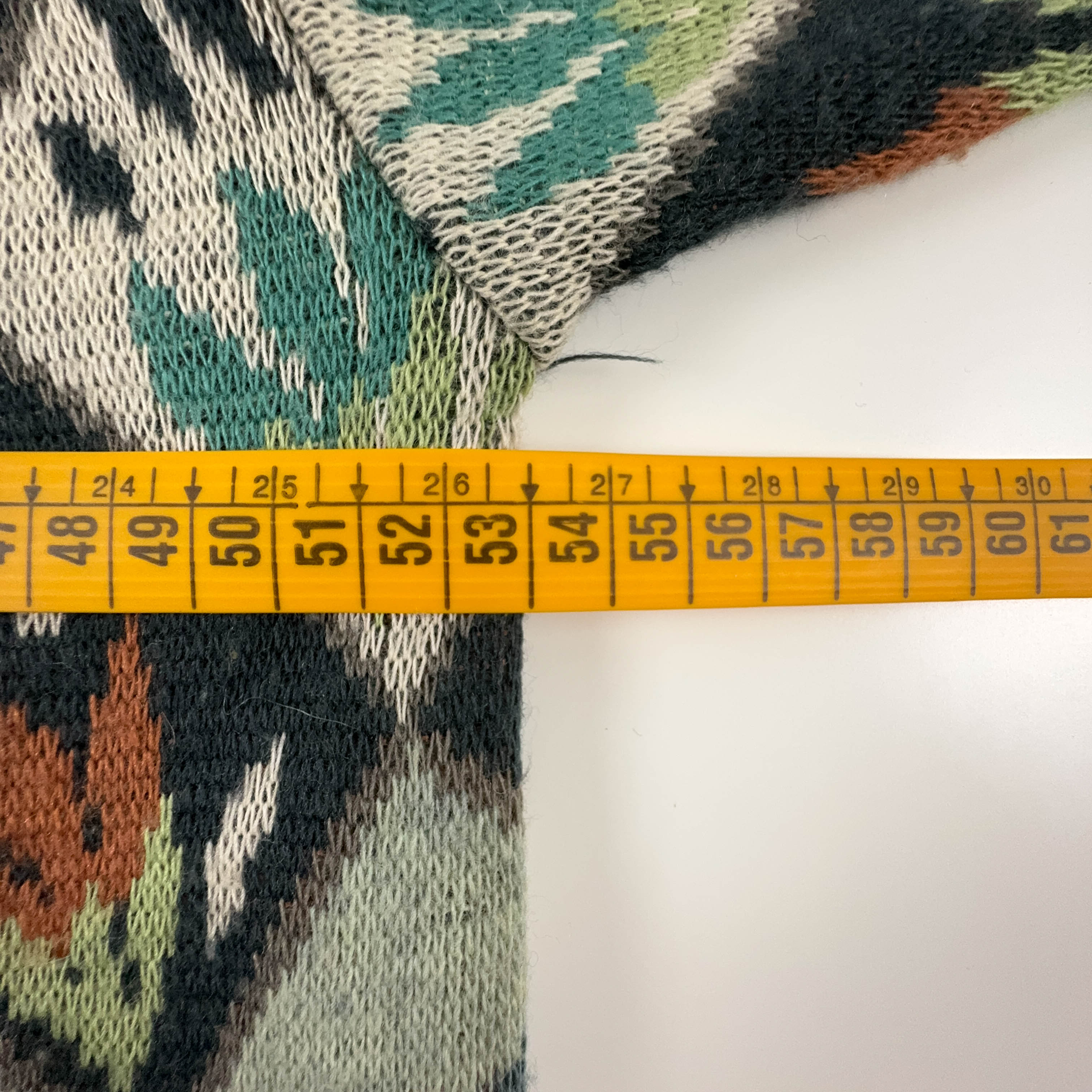 Vintage Cardigan 50% Wool Green and Orange Pattern with Buttons - Size M/L Women