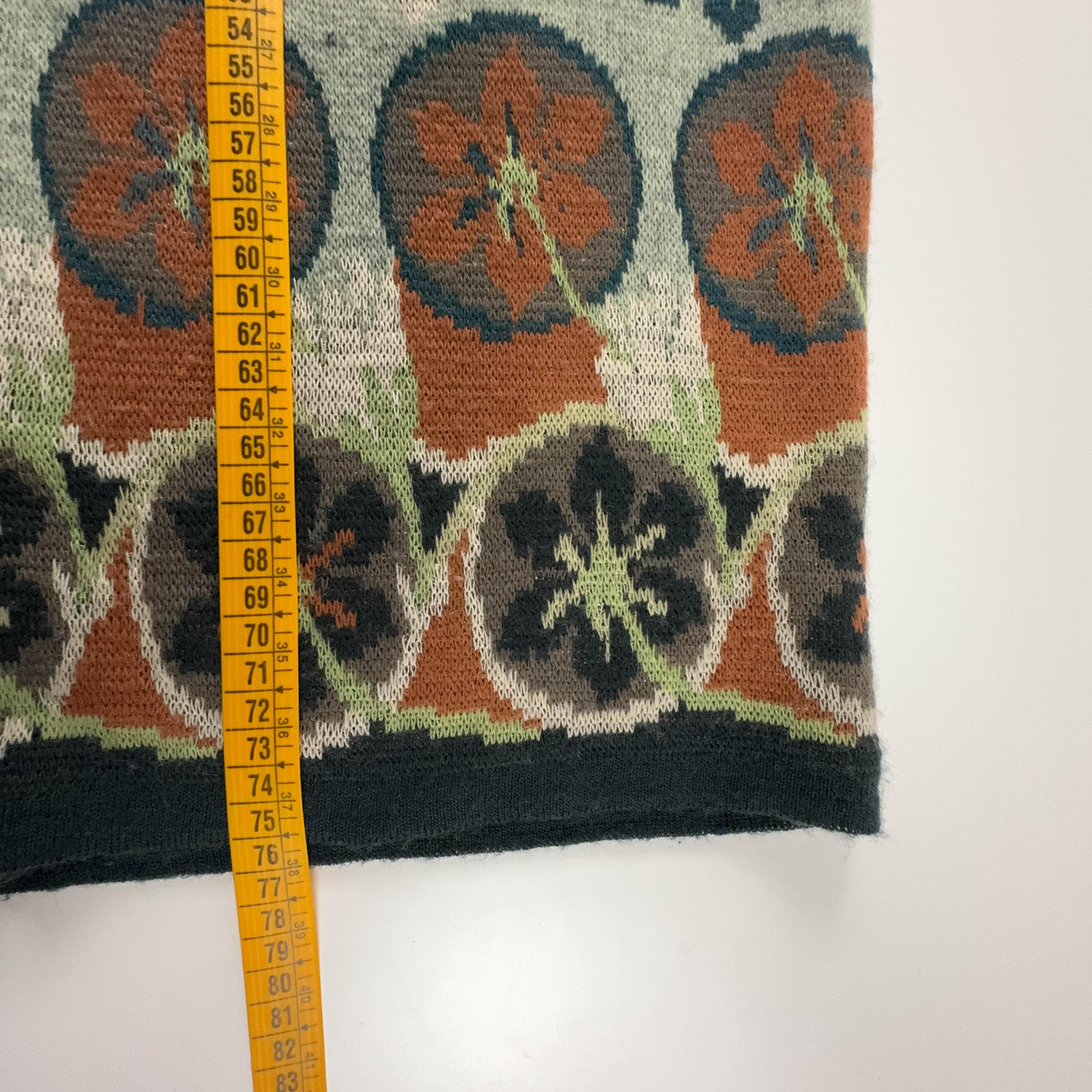 Vintage Cardigan 50% Wool Green and Orange Pattern with Buttons - Size M/L Women