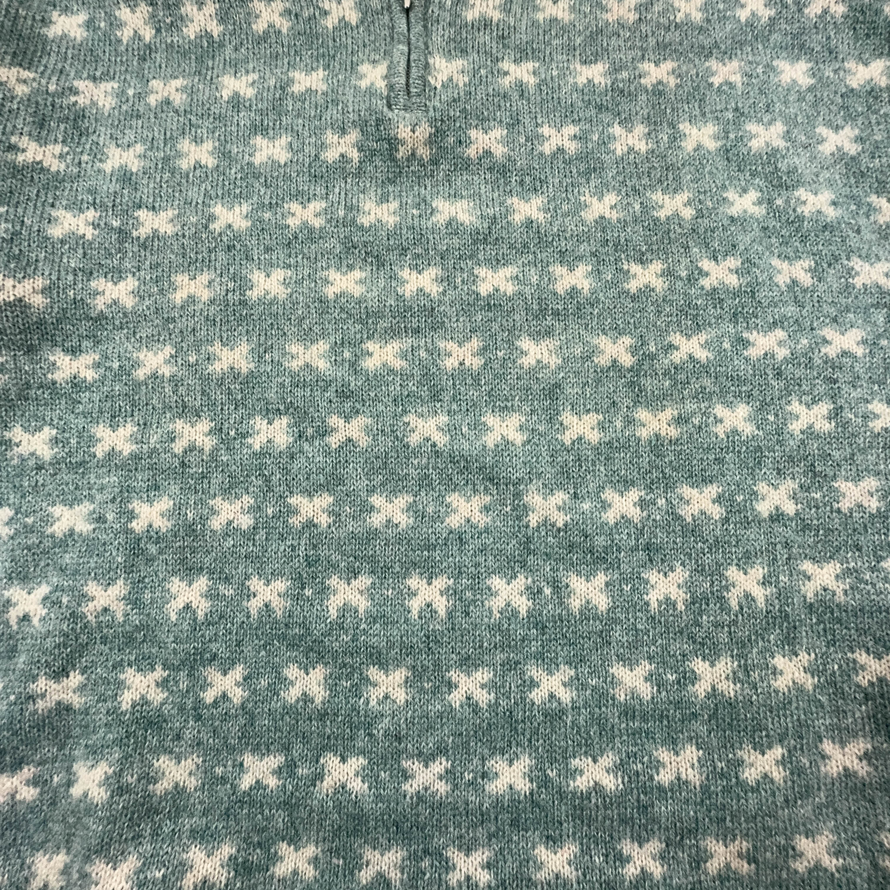 Vintage Sweater Light Blue and Cream 100% Wool Quarter Zip - Size L Men